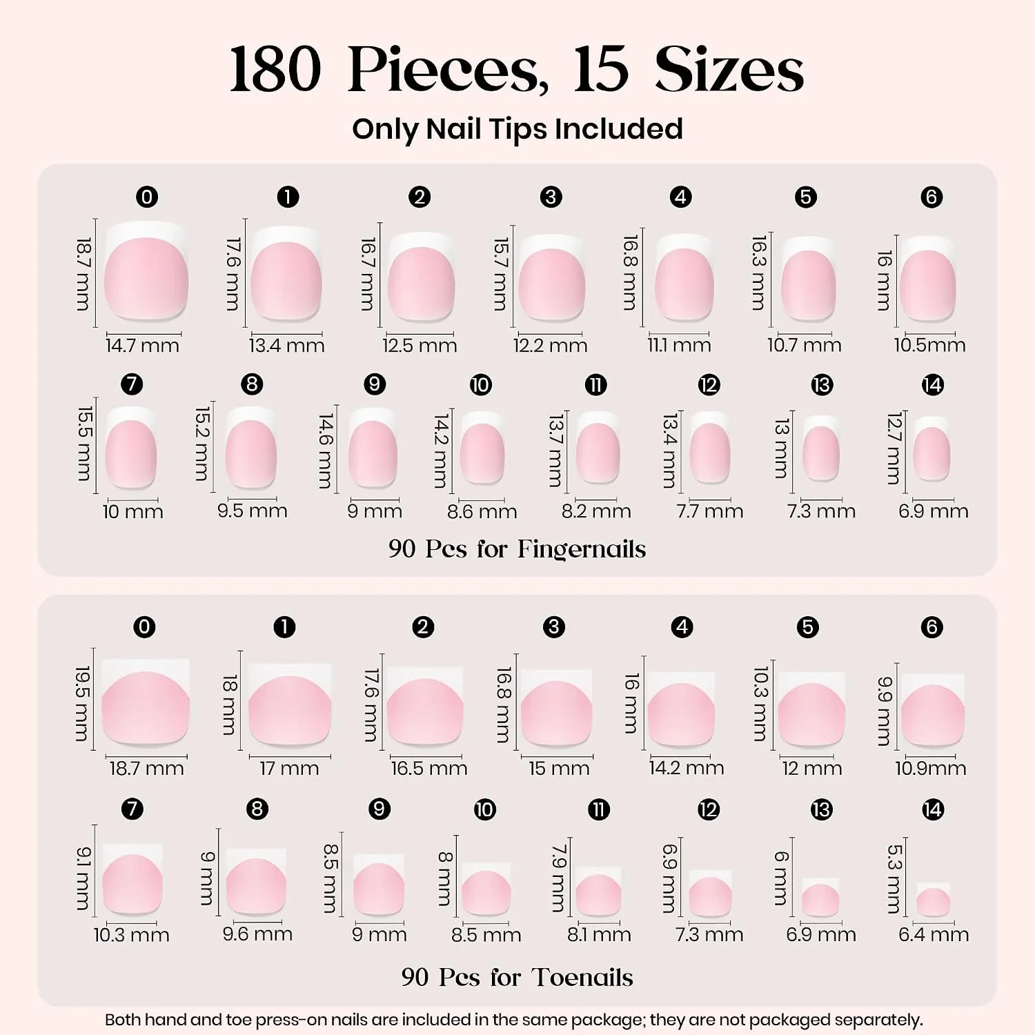 Beetles French Tip Press on Nails and Toenails, 180 Pcs Short Square