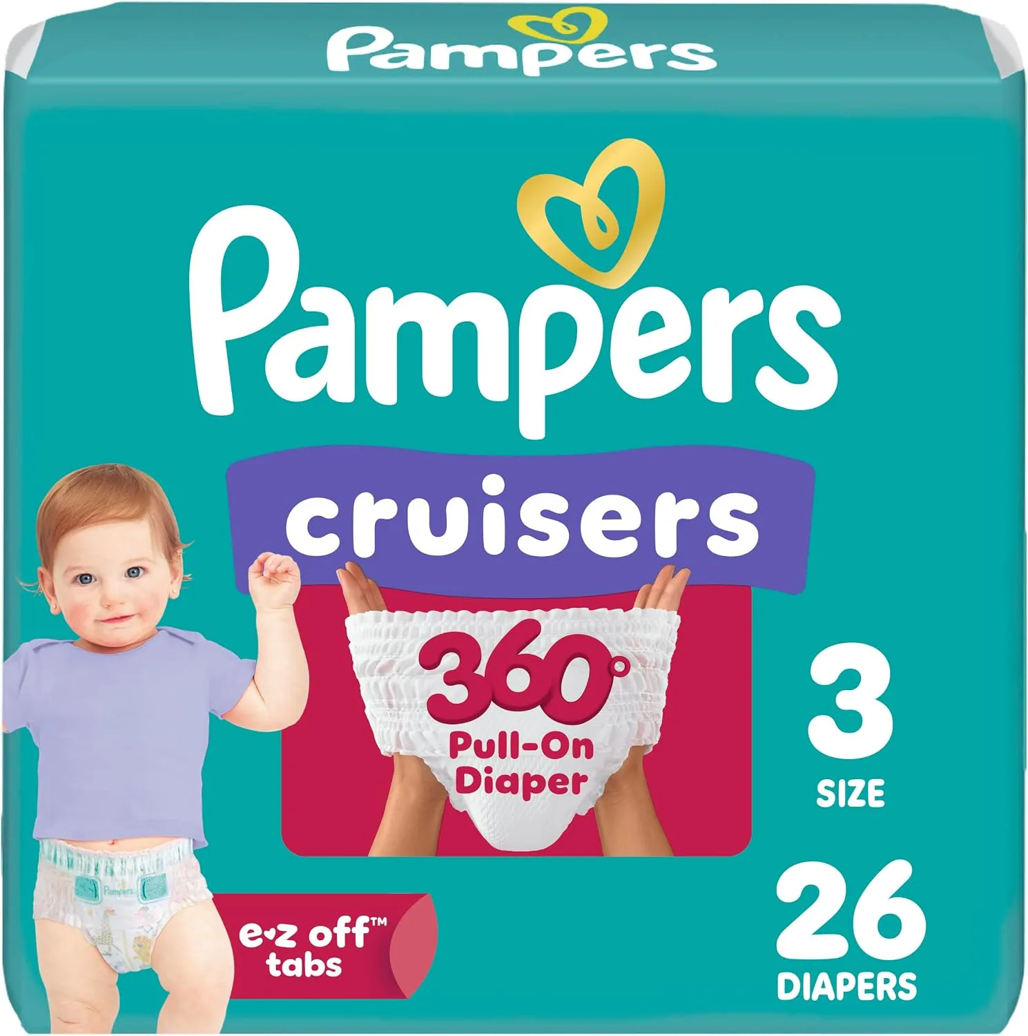Pampers Diapers - Cruisers 360 - Size 3, 26 Count, up to 100% Leakproof Pull-On Diaper for Active Babies