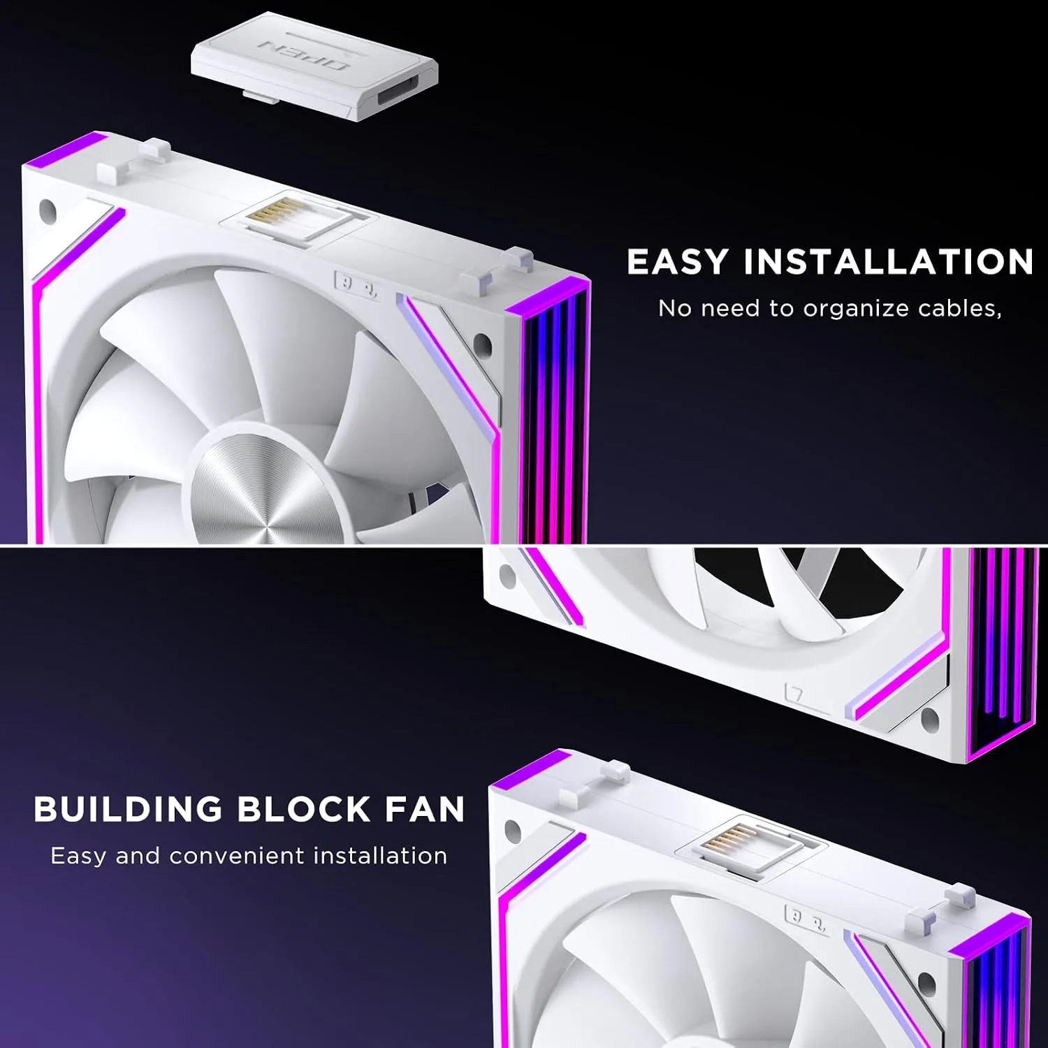 Interstellar V2 RS 120mm PC Reverse Blade Case Fan Infinity Mirror Module Daisy-Chain ARGB Fan Triple Pack Suitable Computer Cooling Fans 360mm AIO Cooler(White-3Pack)