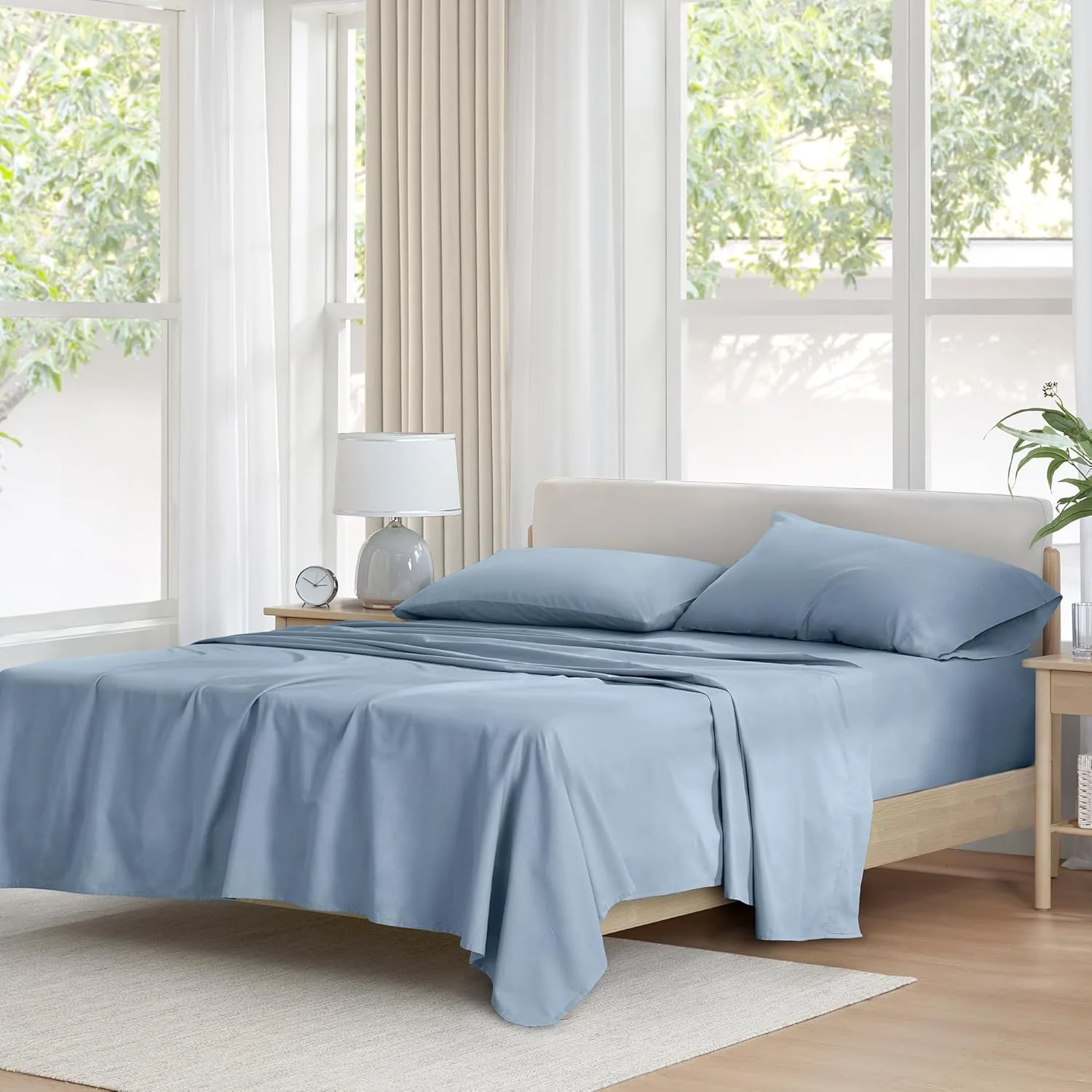 Comfort Spaces 100% Cotton Percale Sheets Twin Sheet Set 3 Pcs, Blue