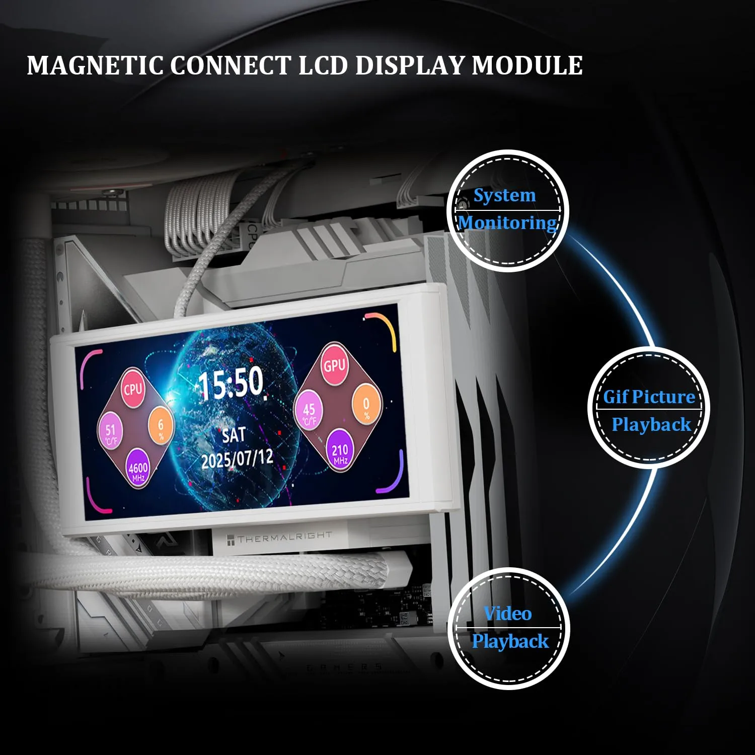 Thermalrlght Trofeo Vision 360 ARGB White CPU Aio Cooler,CPU Water Cooling System,6.86inch IPS Long Screen with 1280x480 Resolution,for AM4/AM5,LGA1851/1700,Magnetic Screen is not Limited