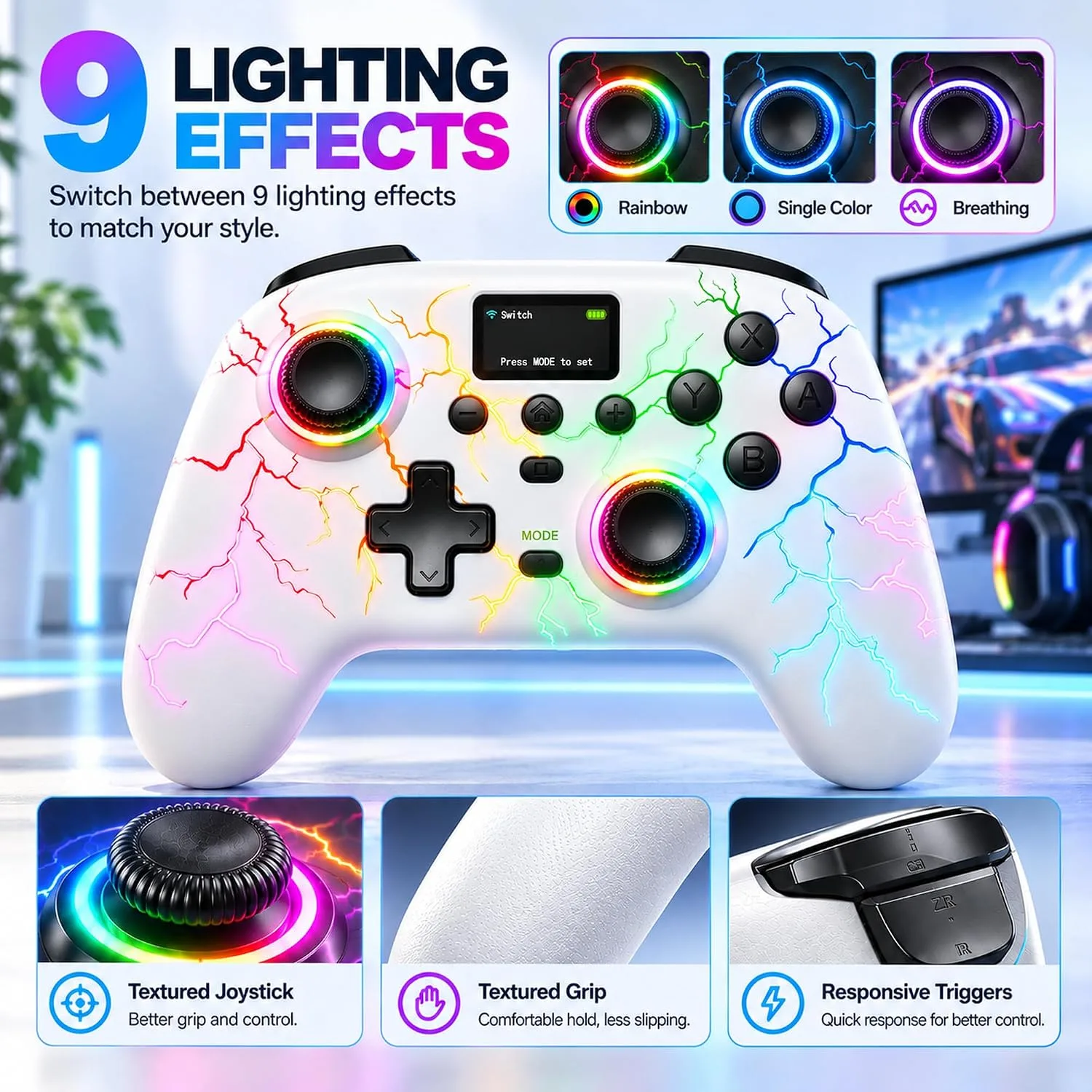 Exilapsire Wireless Controller for PC/Switch/Switch 2/iOS/Android, White