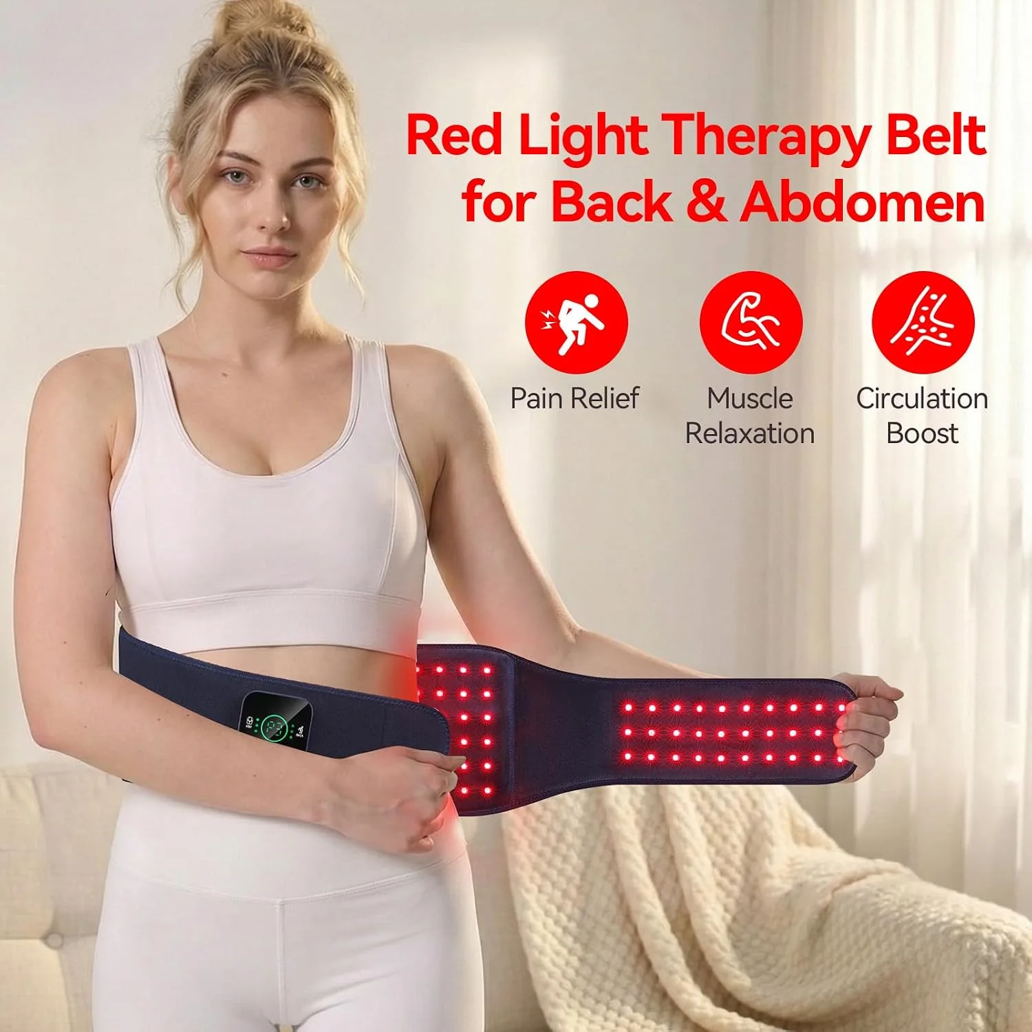 Cordless Red Light Therapy Belt for Body Back & Abdomen with Vibration