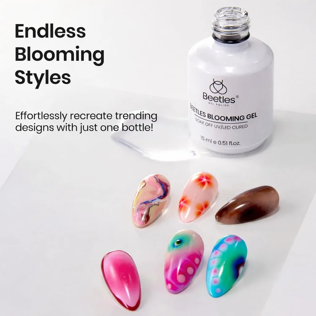 Beetles Blooming Gel Nail Polish 15ml, Clear Blooming Gel for Marble