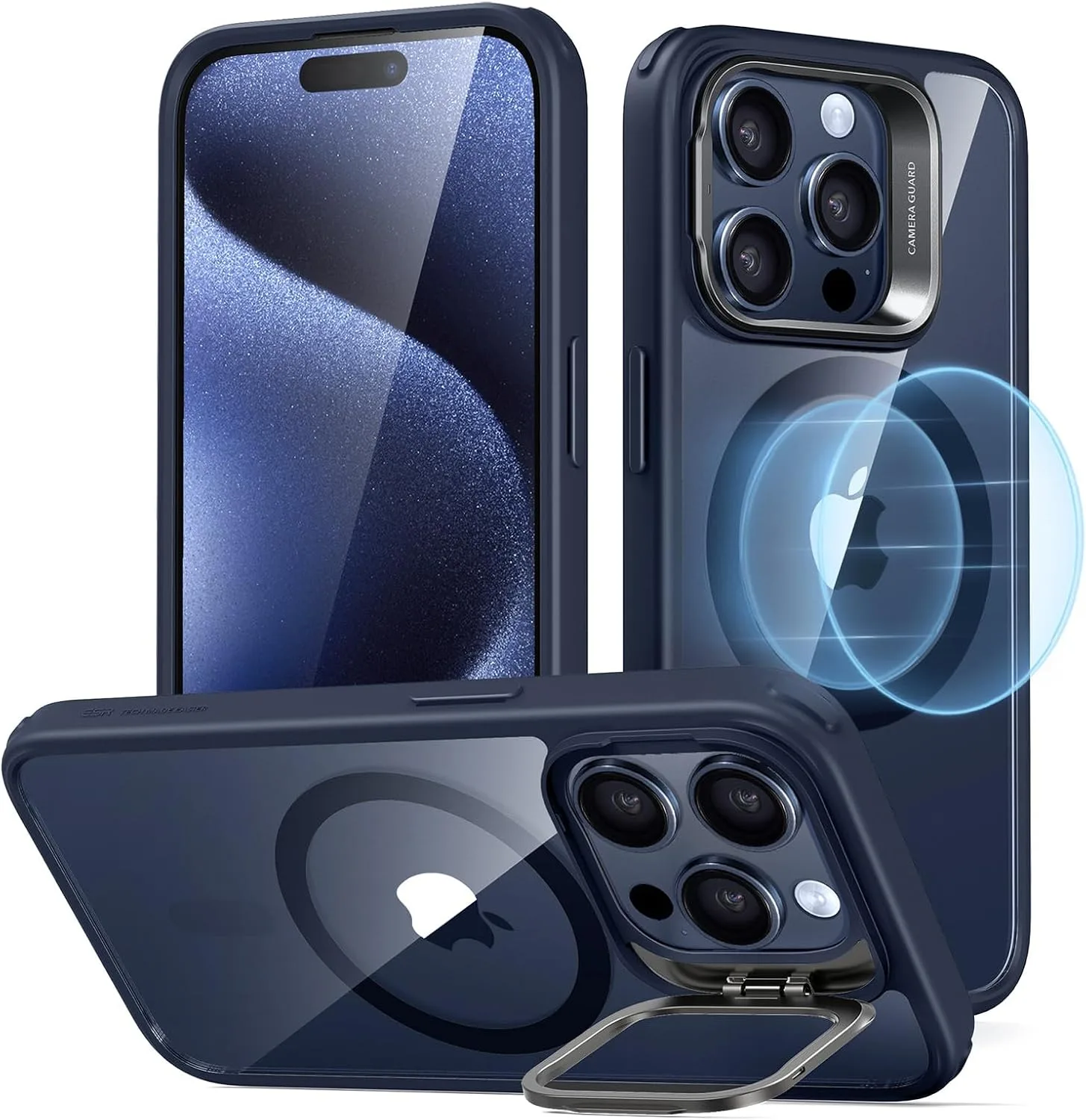 ESR Classic Hybrid Case for iPhone 15 Pro with Flex Stand, Clear Dark Blue