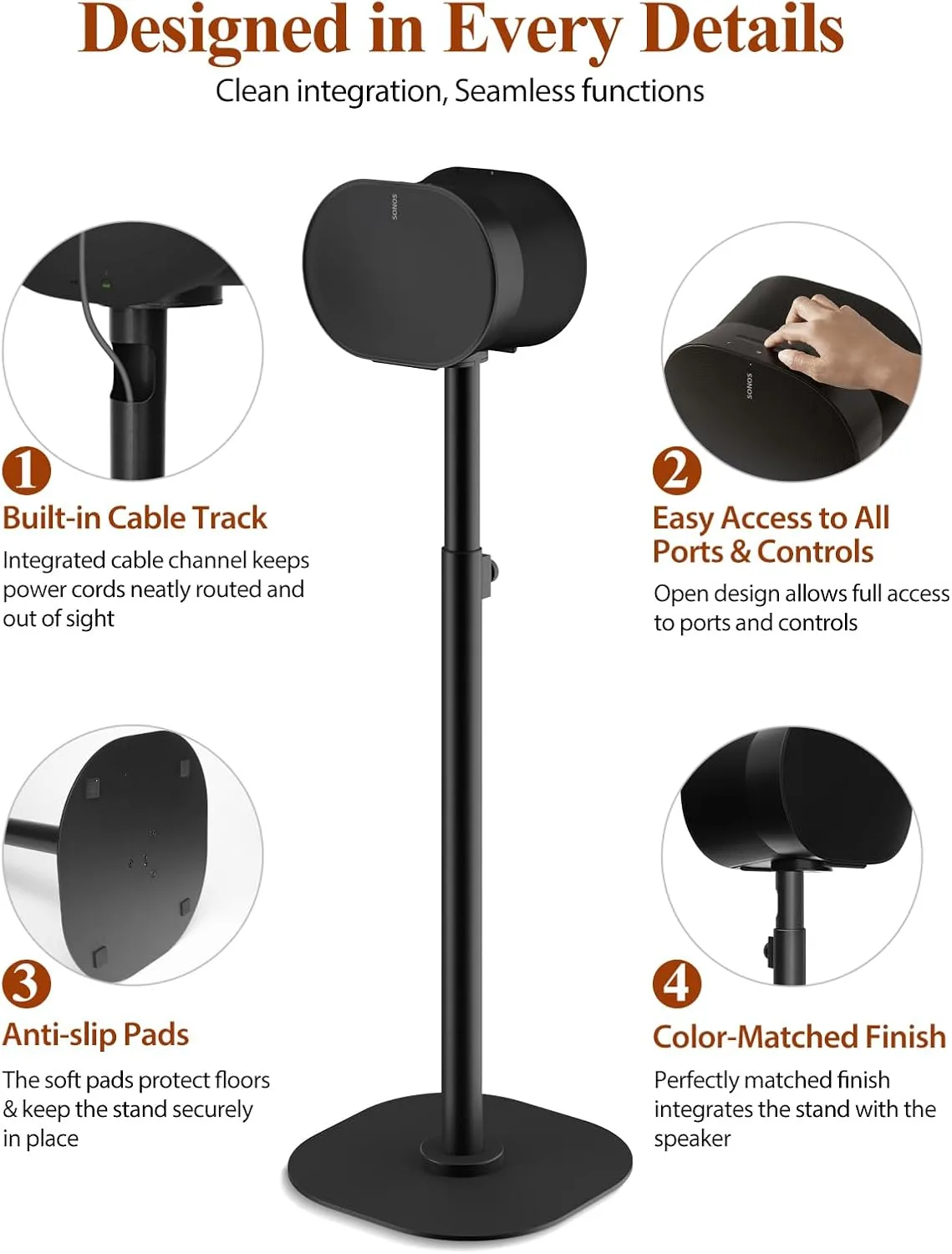 Haturi Adjustable Speaker Stands for Sonos Era 100, 100 SL & Era 300, Pair