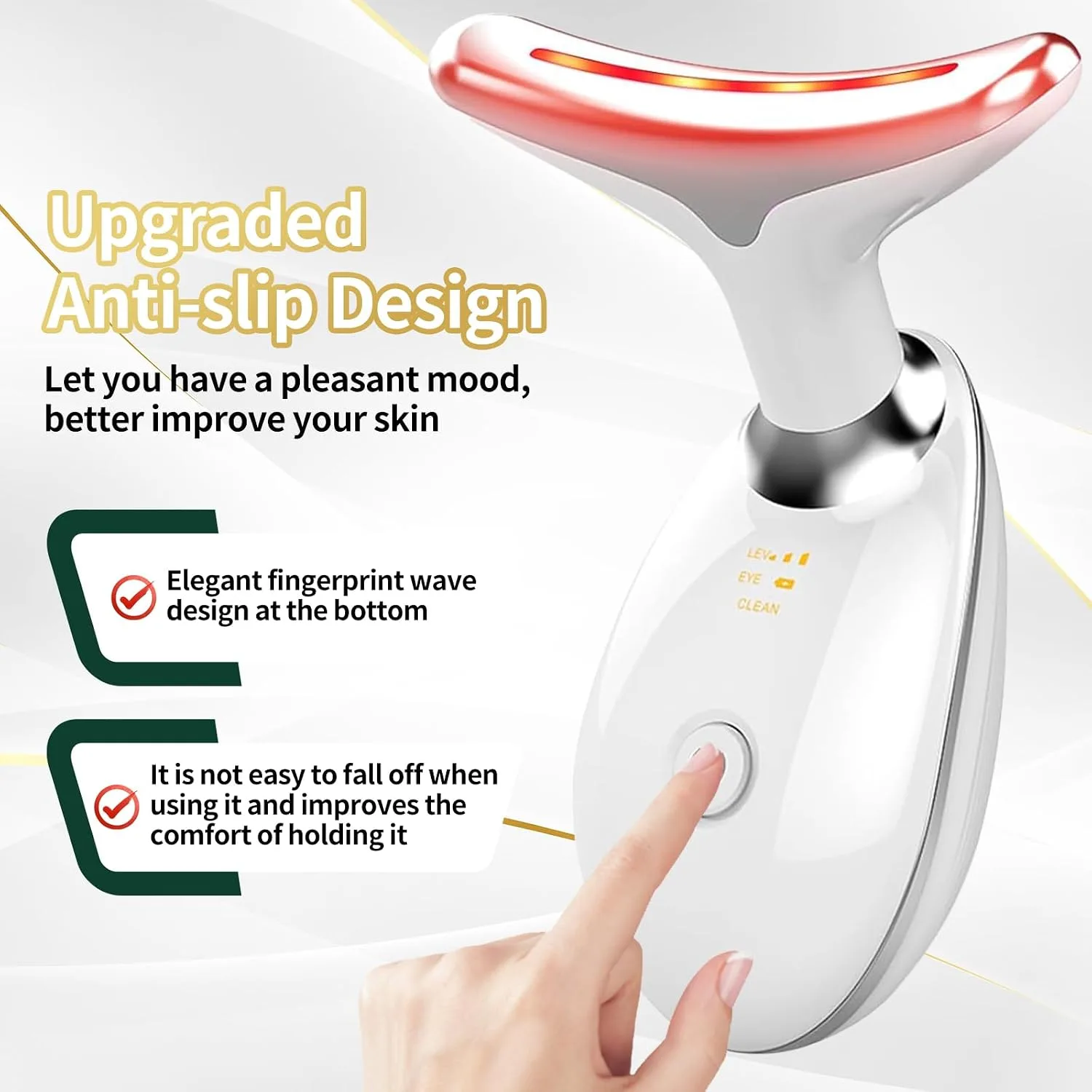 Face Light Therapy Device, Based on Triple Action LED, Thermal, and Vibration Technologies, Face and Neck Beauty Device with 7 Color LED for Home Use, Improve Skin(Glossy White)
