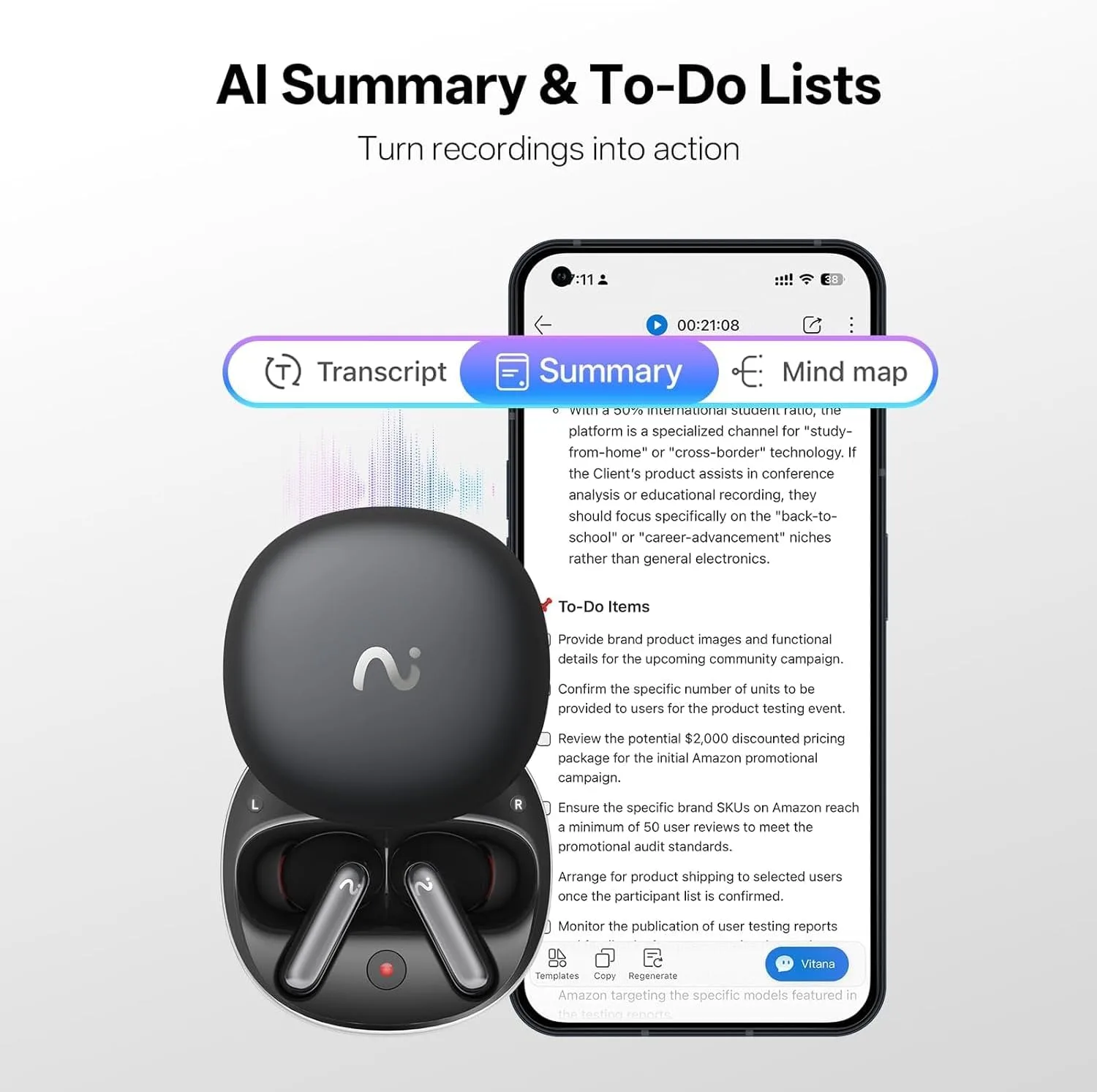 RecDot AI Voice Recorder Earbuds, AI Note Taker for Meetings & Calls