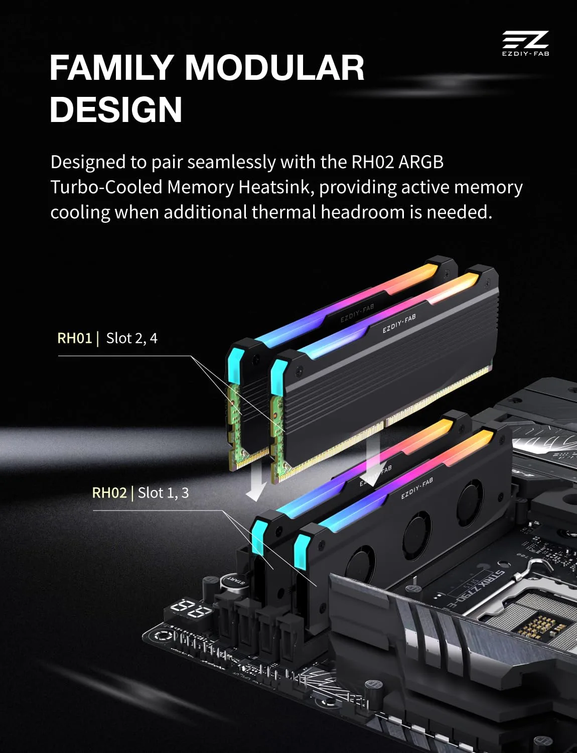 EZDIY-FAB RH01 ARGB RAM Heatsink, DDR4/DDR5 Memory Cooler, 2-Pack, Black