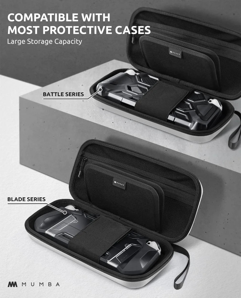 Mumba Carrying Case for Nintendo Switch OLED & Nintendo Switch 1, [Fits Protective Cases][Plus Version] Protective Hard Shell Travel Carry handbag Pouch for Blade/Battle/Rugged Protective Case (White)