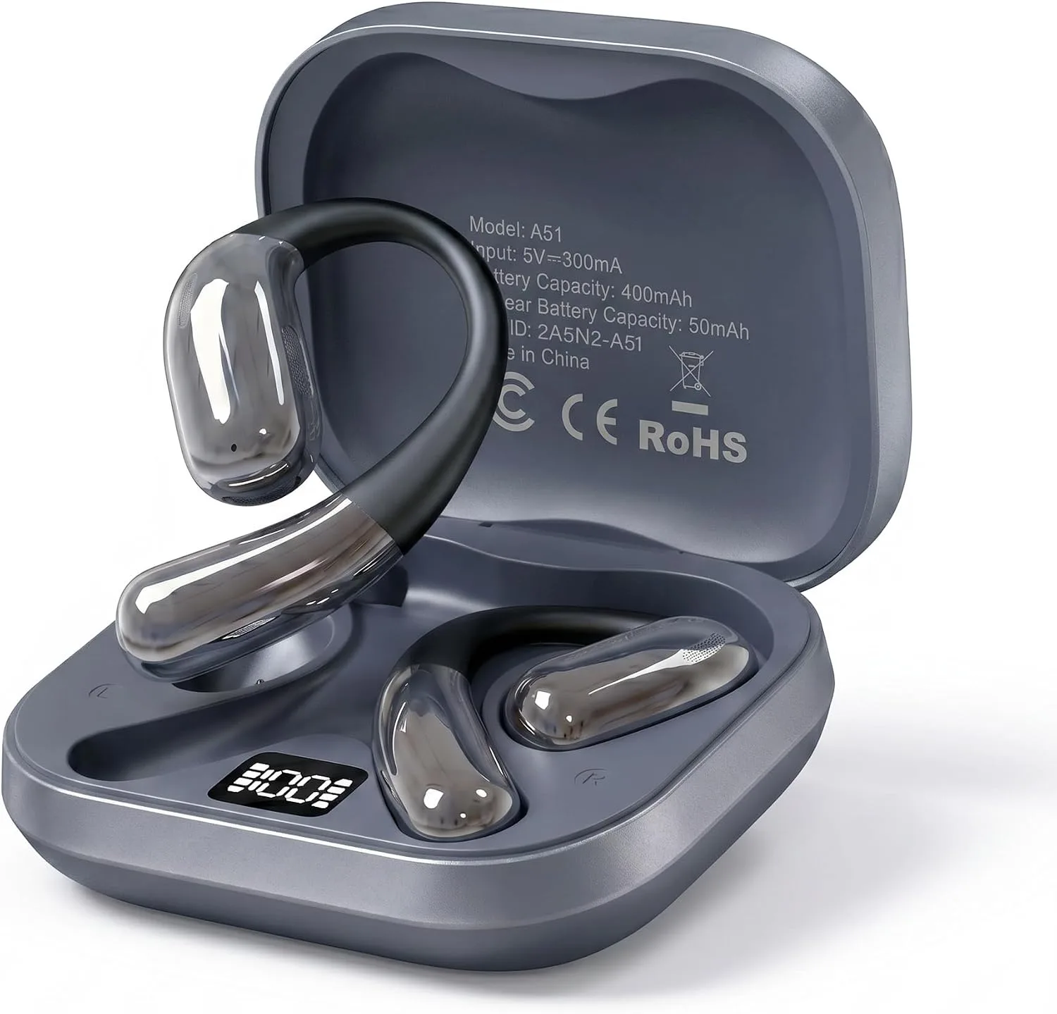 Open Ear Headphones, Wireless Headphones with Smart Digital Display & Mic