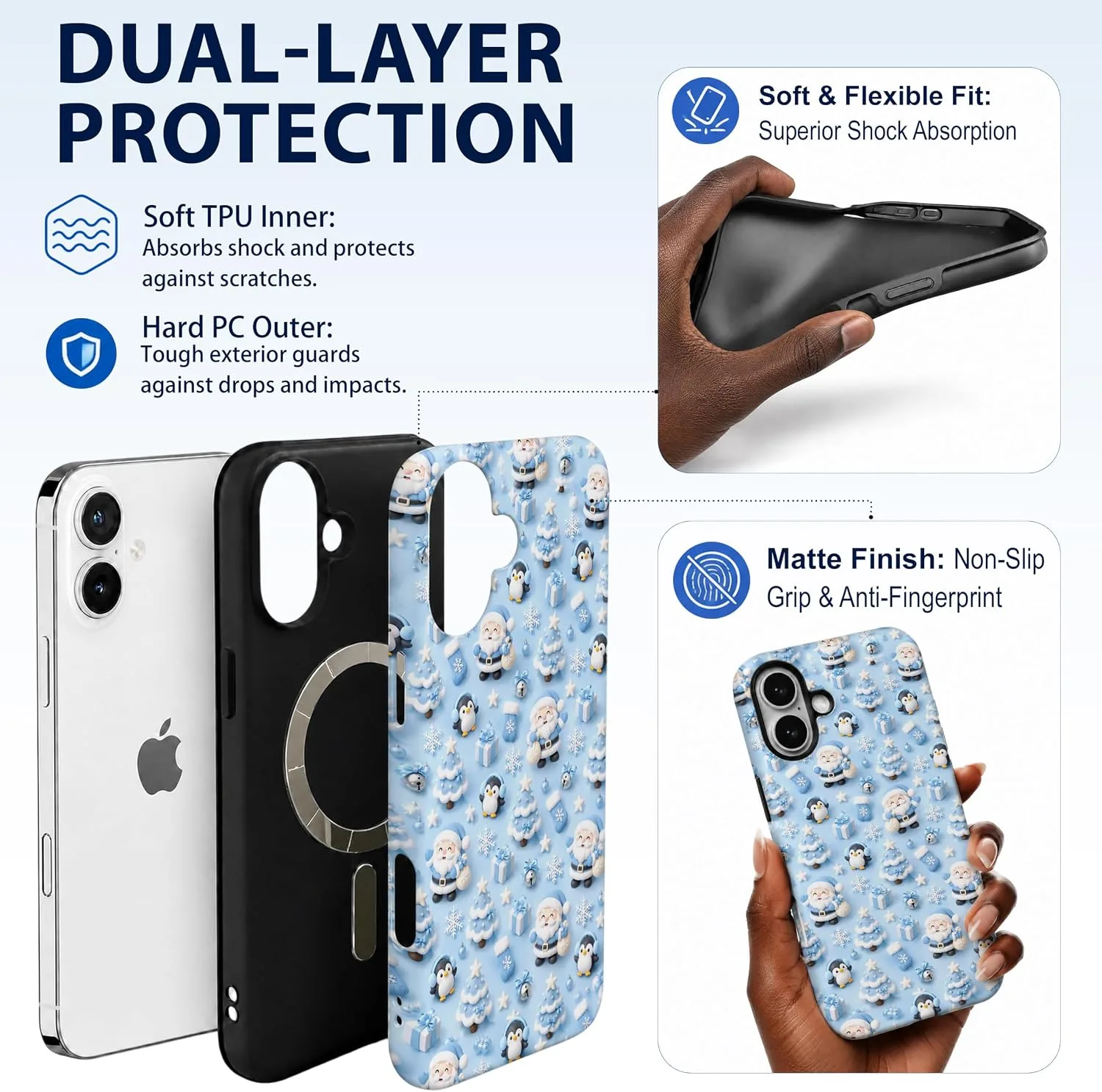 Magnetic for iPhone 16 Plus Baby Blue Phone Case, Cute Christmas