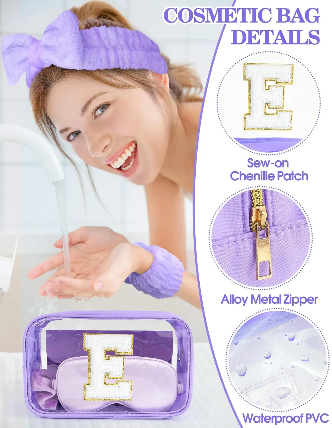 Initial Makeup Bag with Makeup Brush Set Party Favors Gifts for Women Girls