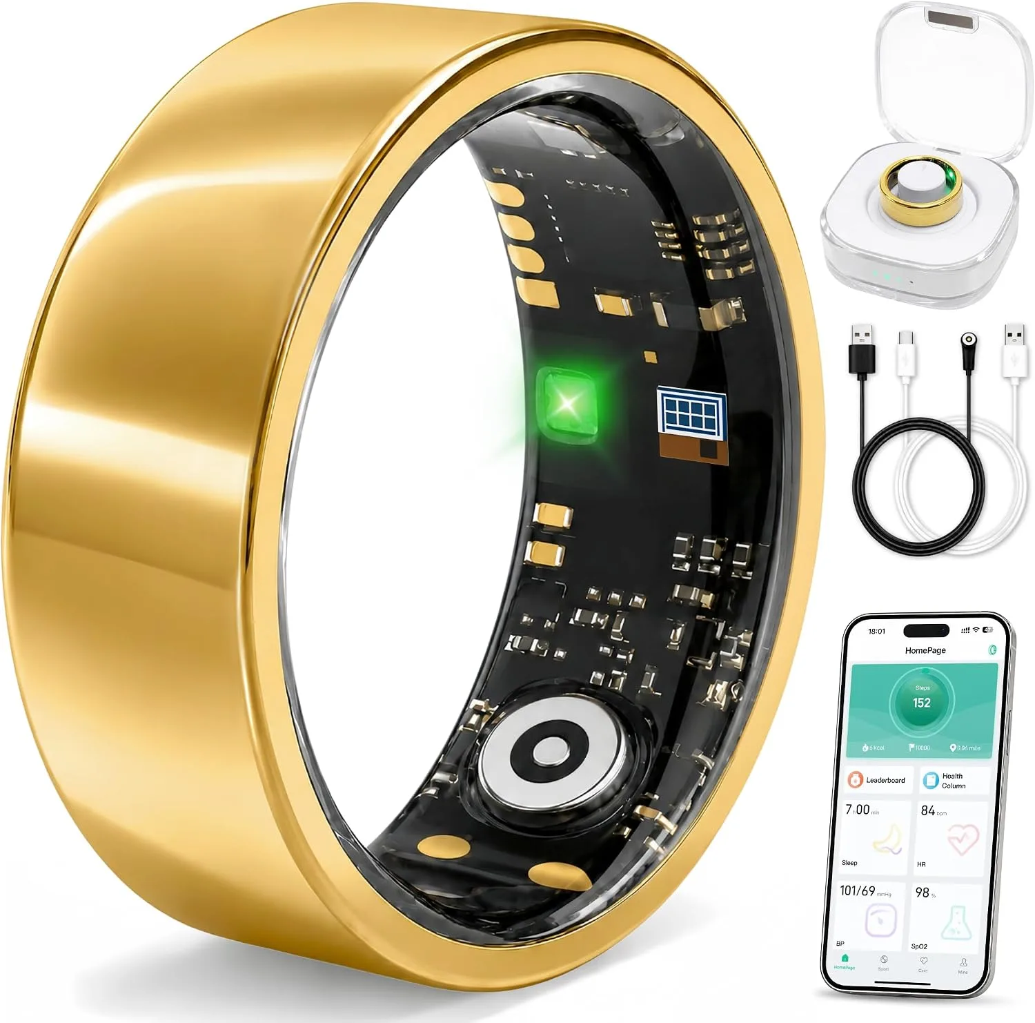 Smart Ring for Women & Men, Sleep and Fitness Tracker (Gold, 6)