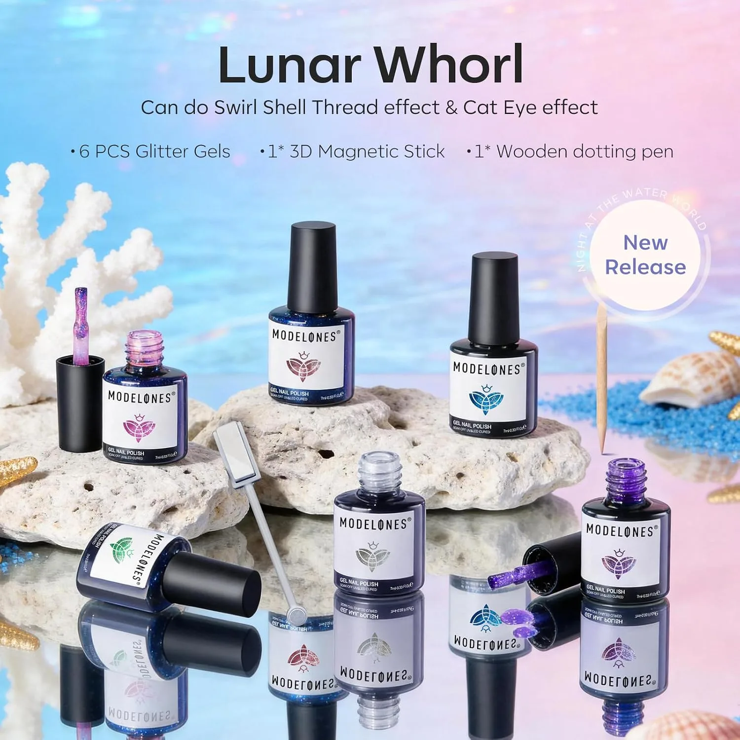 modelones Cat Eye Gel Nail Polish Set Glitter 6Colors Pink Blue Green