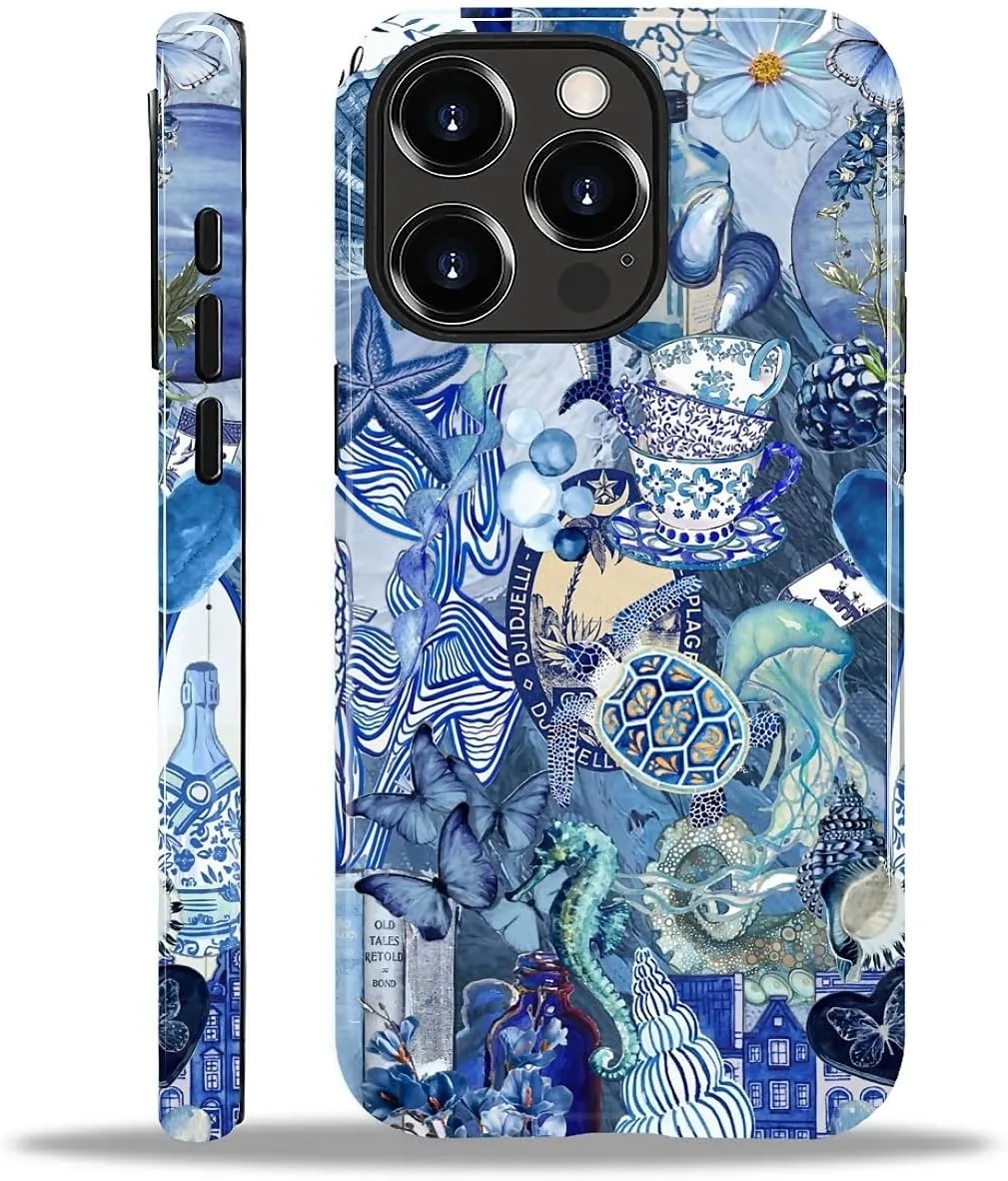 DAIZAG Case for iPhone 13 Pro Max,Mixed 2 Layer Design Shockproof Soft TPU Ddouble Protection Phone Case for iPhone 13 Pro Max-Blue Book Sea Life World