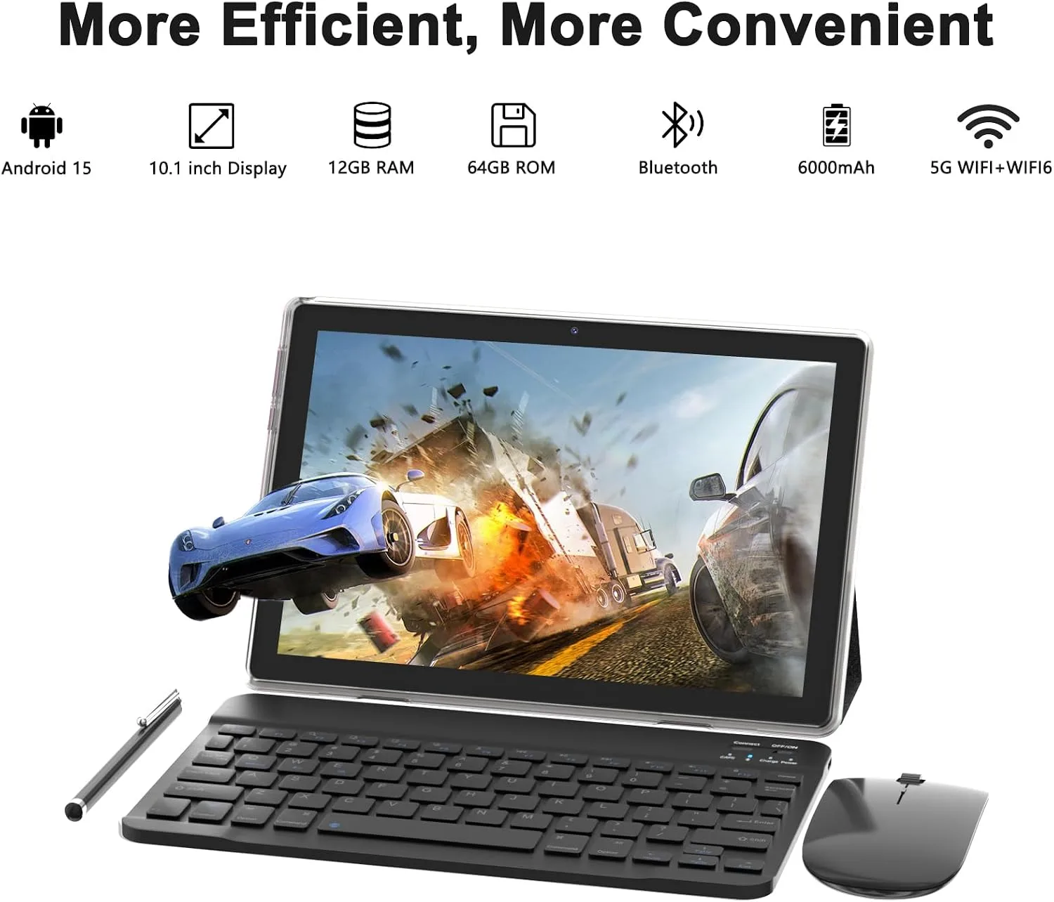 10 Inch Tablet Android Tablets 64GB 12GB RAM 10" Android Tablet Supports 1TB Expansion Dual Camera 6000mAh Long-lasting battery WiFi-6 Tableta 2 IN 1 Tablets with Bluetooth Mouse Case Stylus Keyboard