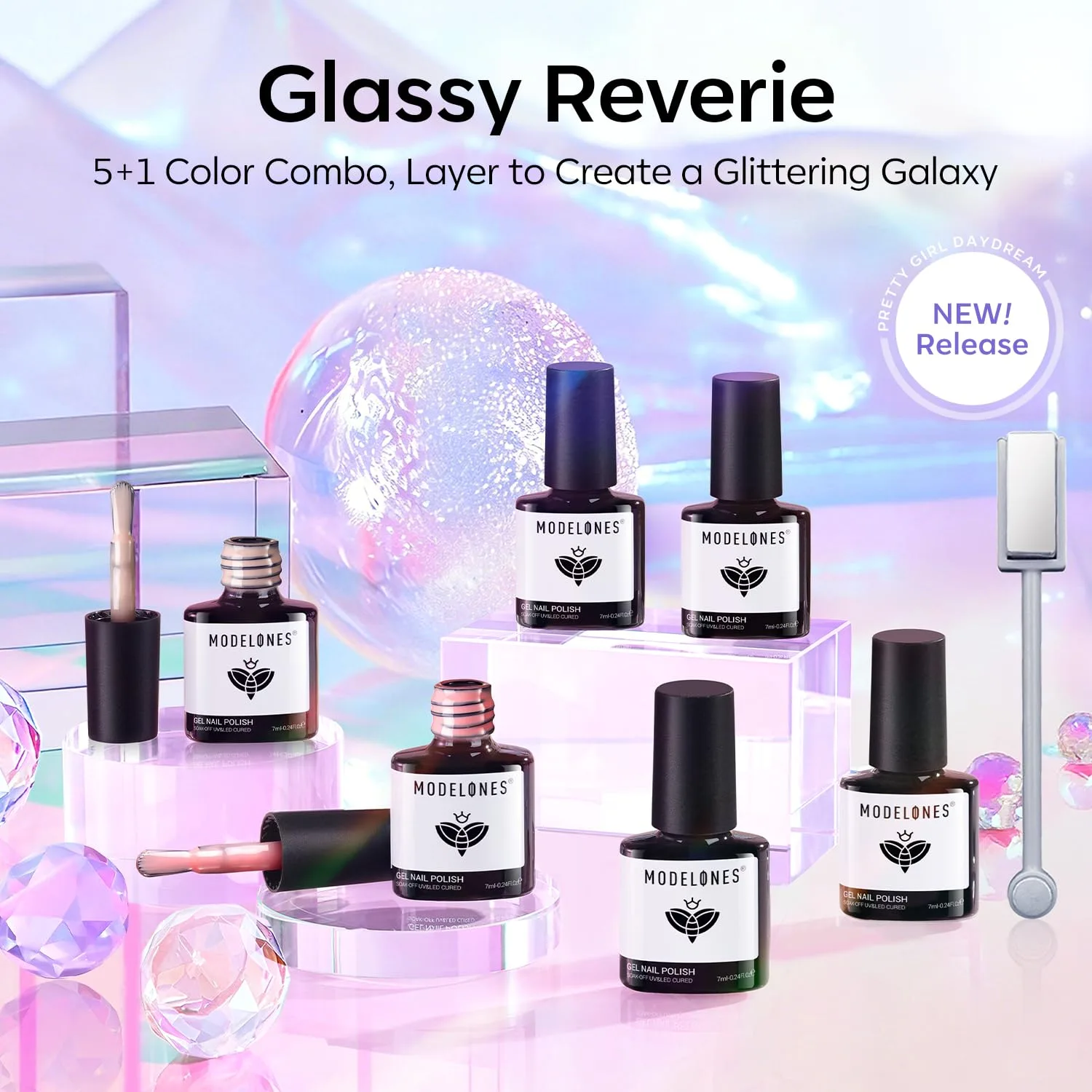 modelones Cat Eye Gel Nail Polish Set Jelly 6Colors Neon Sparkle