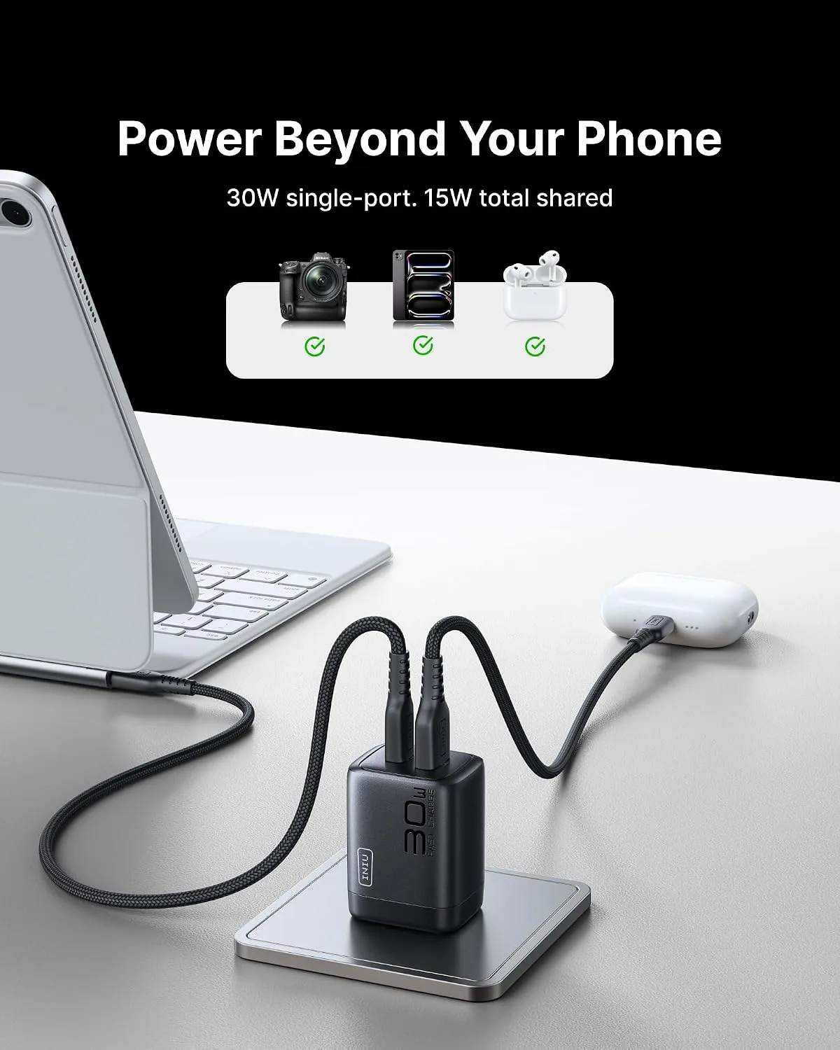 INIU USB C Charger, 30W Type C Fast Charging, 2-Port Adapter Charger Block