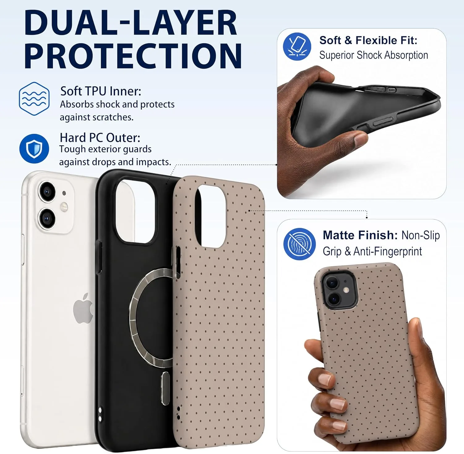 Magnetic for iPhone 11 Phone Case, Cute Brown & White Polka Dot