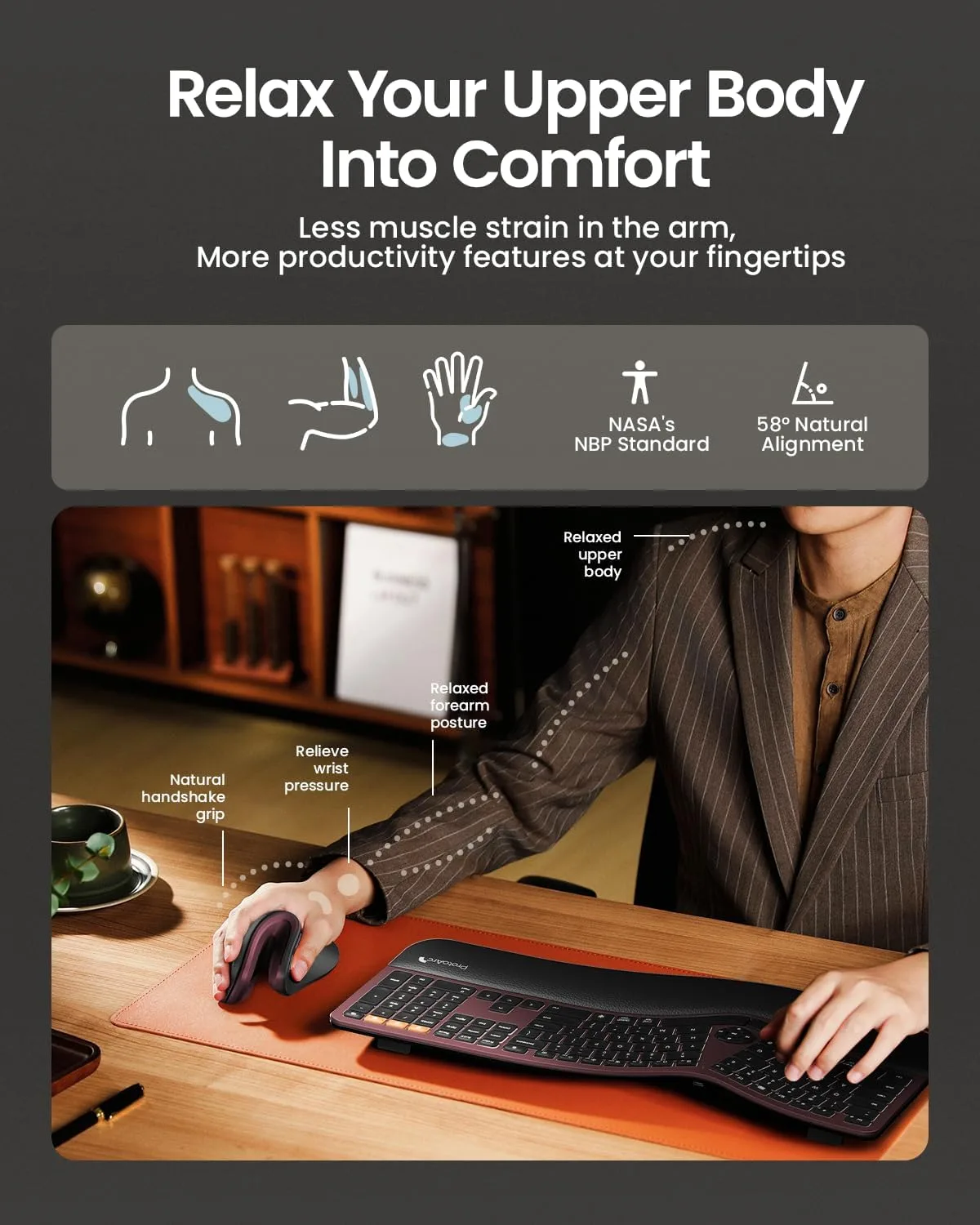 ProtoArc EM11 NL Wireless Ergonomic Vertical Mouse, Rechargeable, Wine Red
