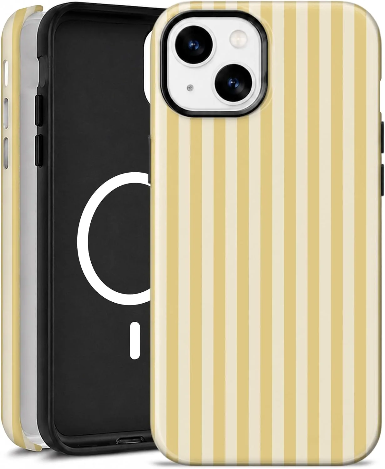 Magnetic for iPhone 15 Phone Case, Cute Butter Yellow Striped