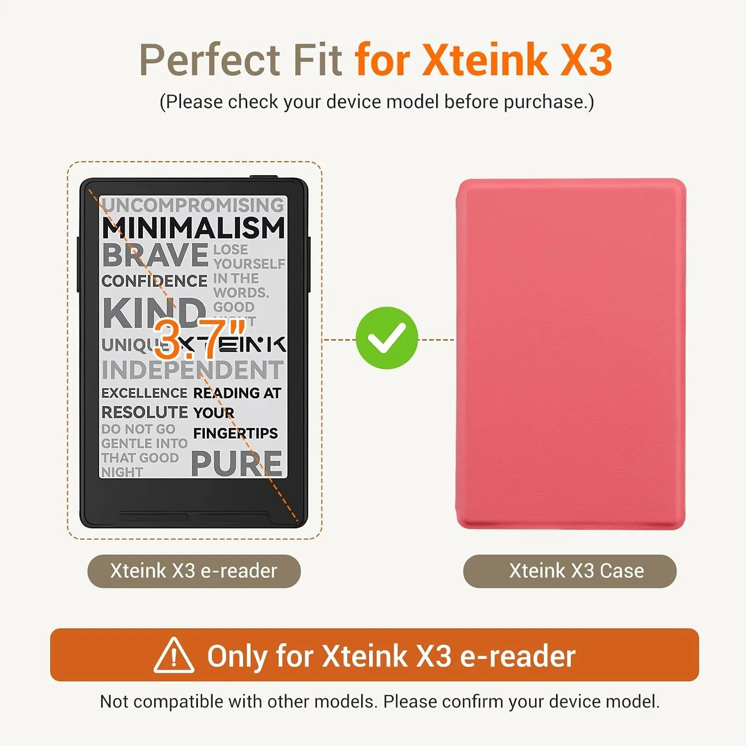 CoBak Magnetic Case for XTEINK X3 eBook Reader, 3.7" Ultra-Lightweight PU Leather Cover(Rose Red)