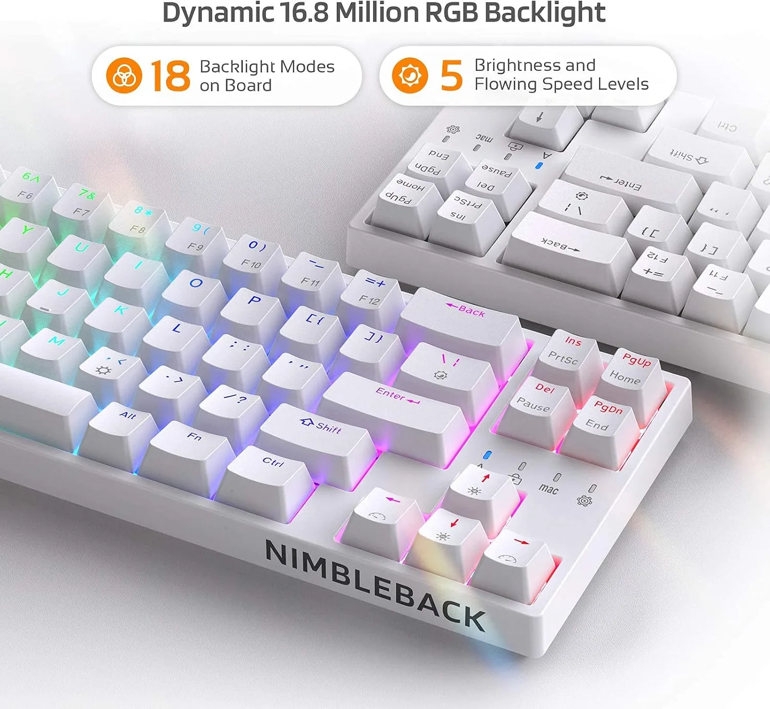 LTC NB681 Nimbleback Wired 65% Mechanical Keyboard, RGB Backlit Ultra-Compact 68 Keys Gaming Keyboard with Hot-Swappable Switch and Stand-Alone Arrow/Control Keys (Hot Swappable Brown Switch, White)