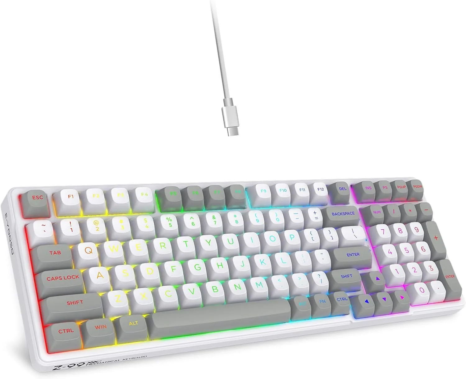 HUO JI Z-99 Wired Mechanical Keyboard, Creamy Sound, RGB Backlit,White Gray