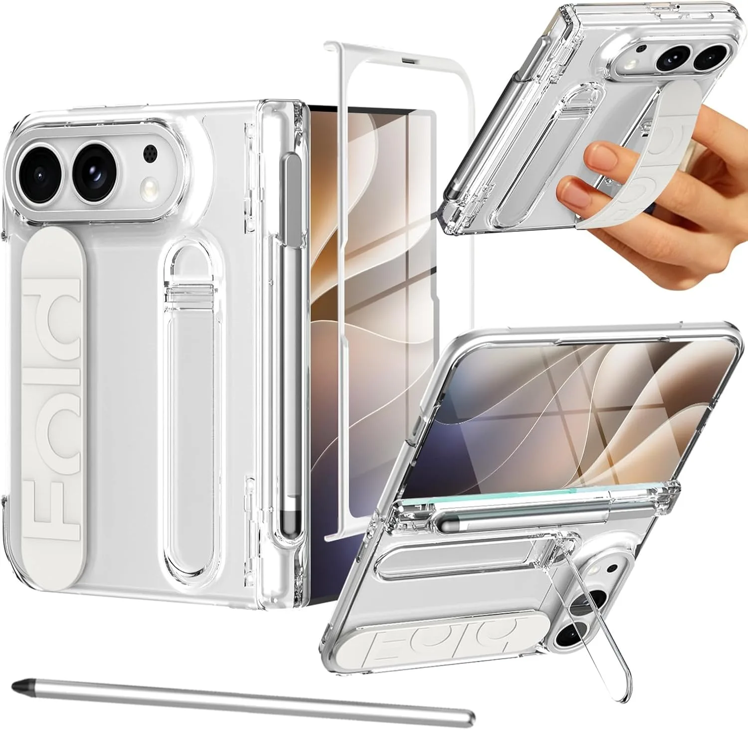 Funda transparente con correa de mano Ninki para iPhone Duo con soporte para S Pen y protector de pantalla