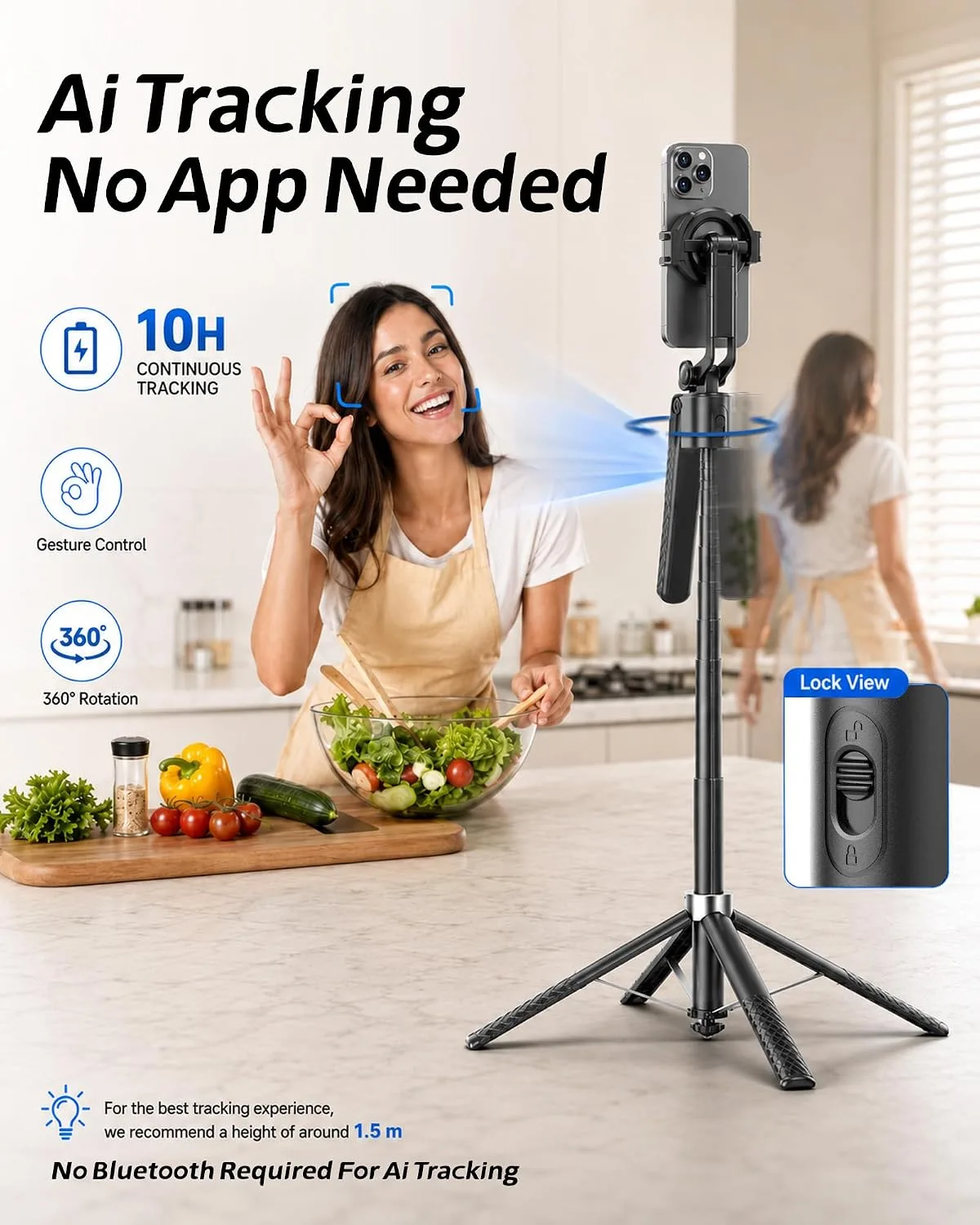 Oldshark 71" Auto Face Tracking Tripod, 1-Sec Quick Setup Magnetic Tripod for iPhone, No App Needed 360° Rotating Phone & Camera Tripod, Content Creator Essentials for TikTok YouTube