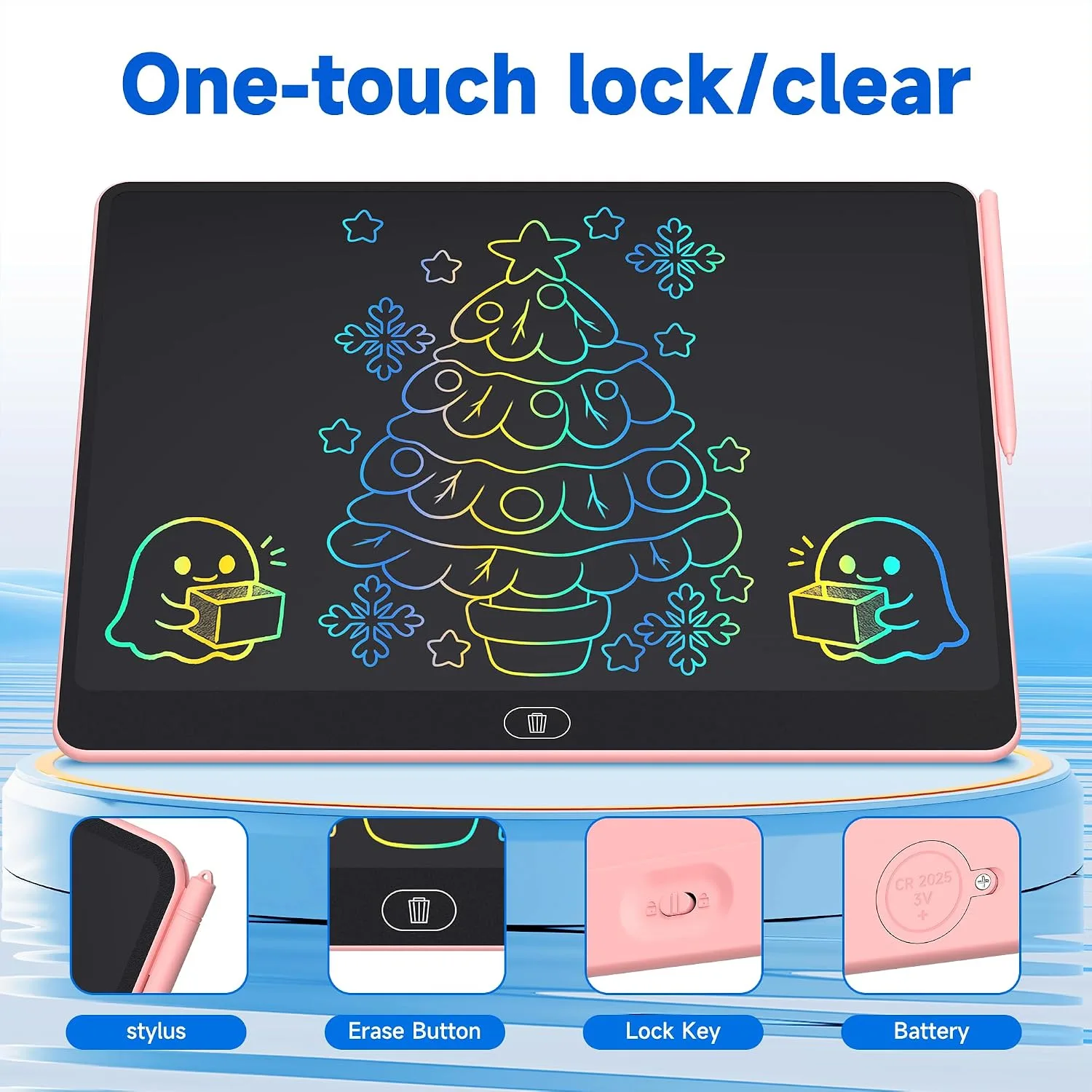16 Inch Large LCD Writing Tablet for Kids, Colorful Reusable Electronic Doodle Board with Stylus, Educational Drawing Pad for Math Practice & Learning, Travel Essential Toys for Boys Girls (Pink)