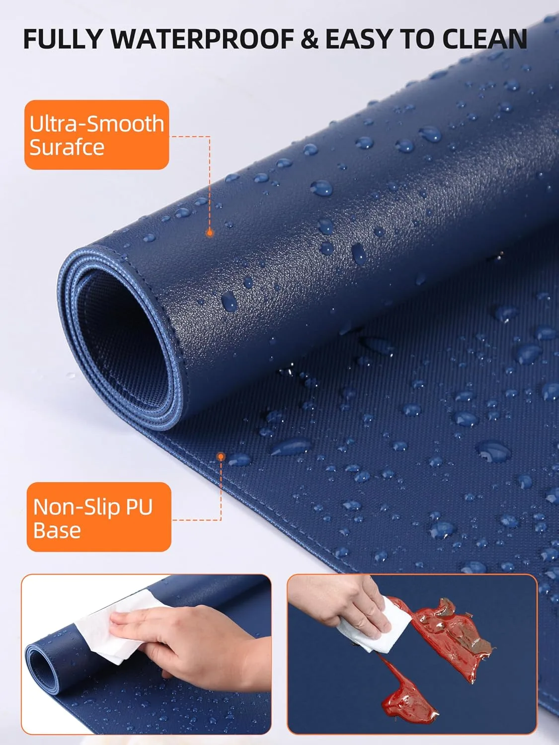 Mouse Pad with 15W Wireless Charging, XXL Large Leather Desk Mat, Blue