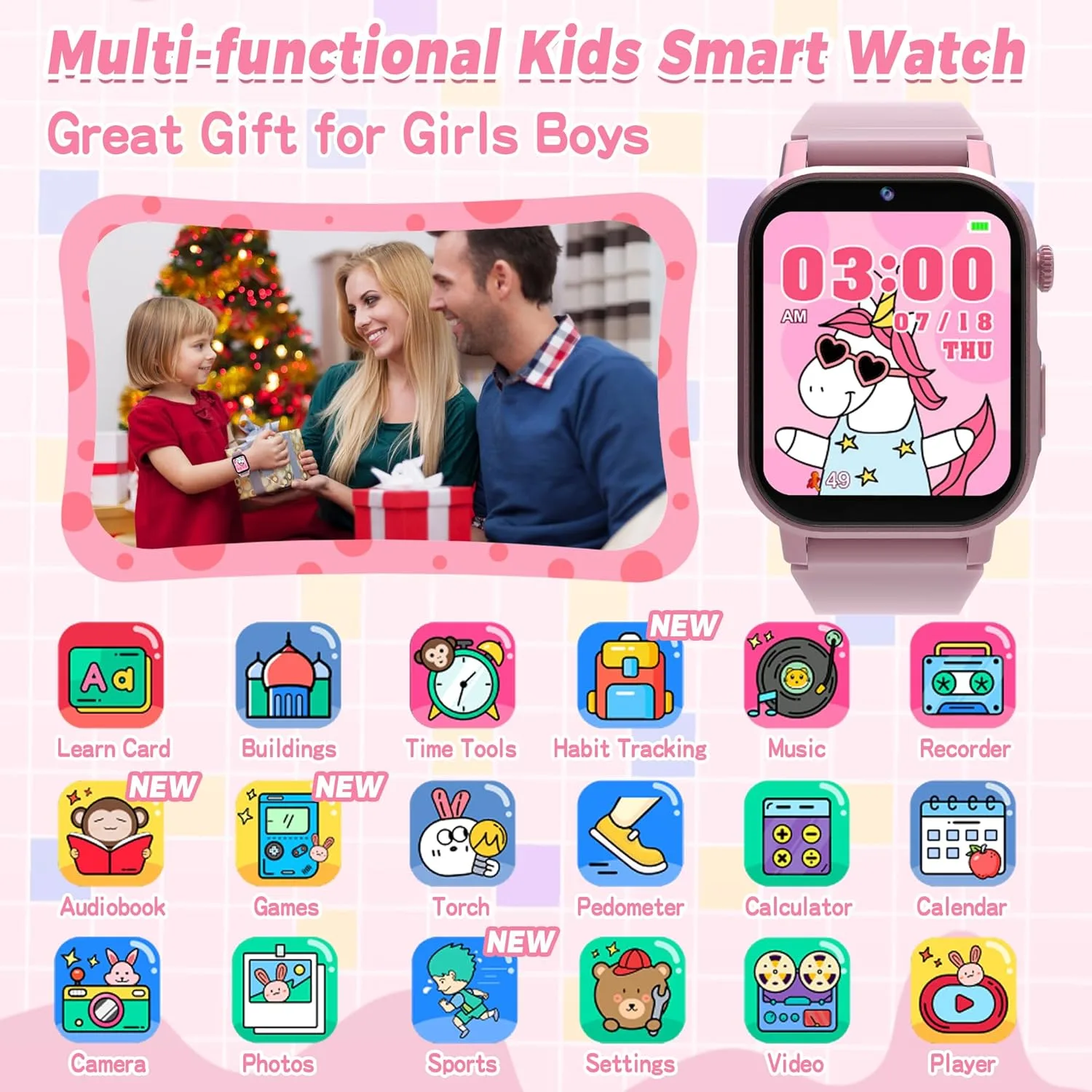 Kids Smart Watches Girls Gift Ages 3-12 with 32 Puzzle Games, Camera, Music