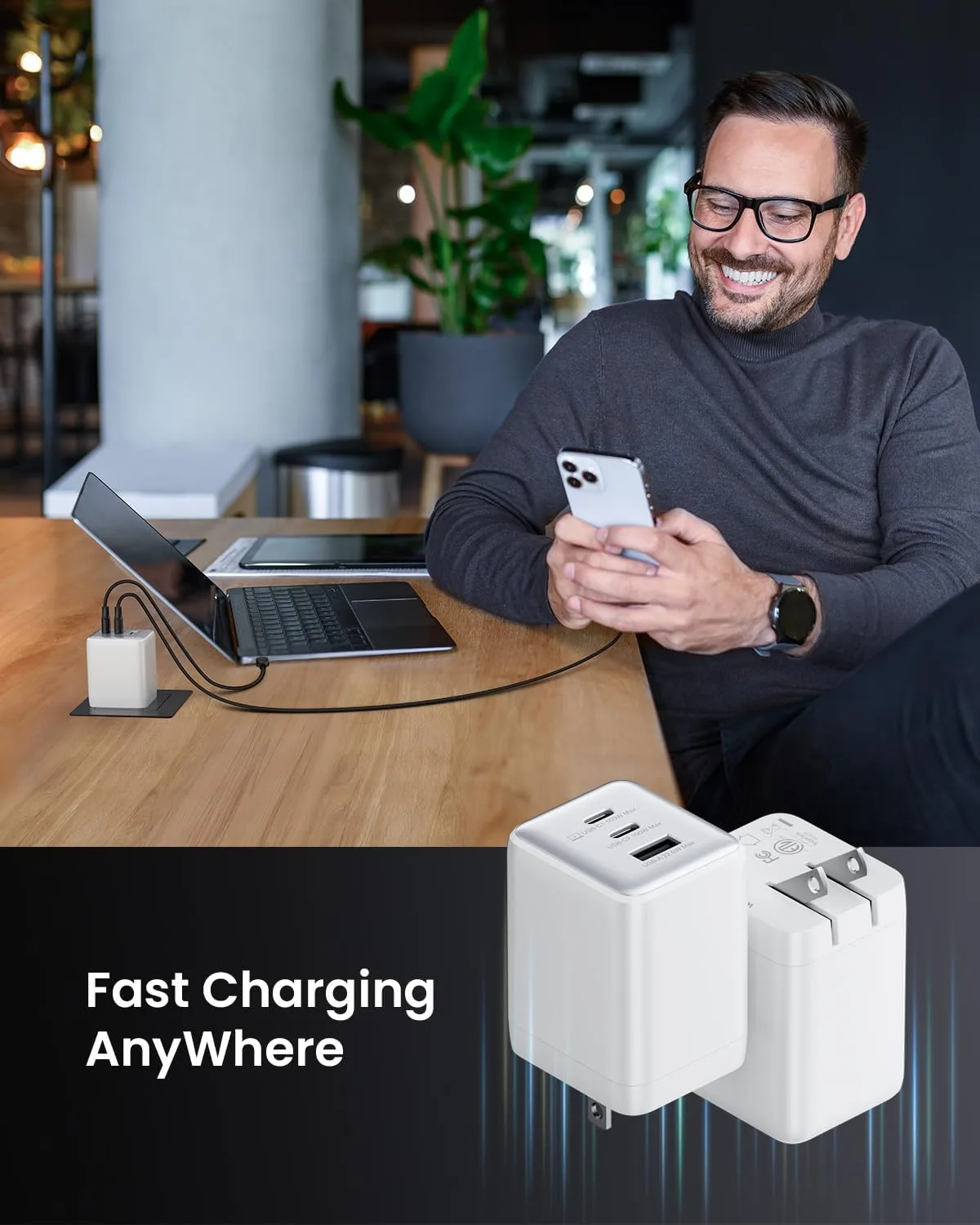 wegear 100W USB C Charger Block, 3-Port Wall Charger Fast Charging, White