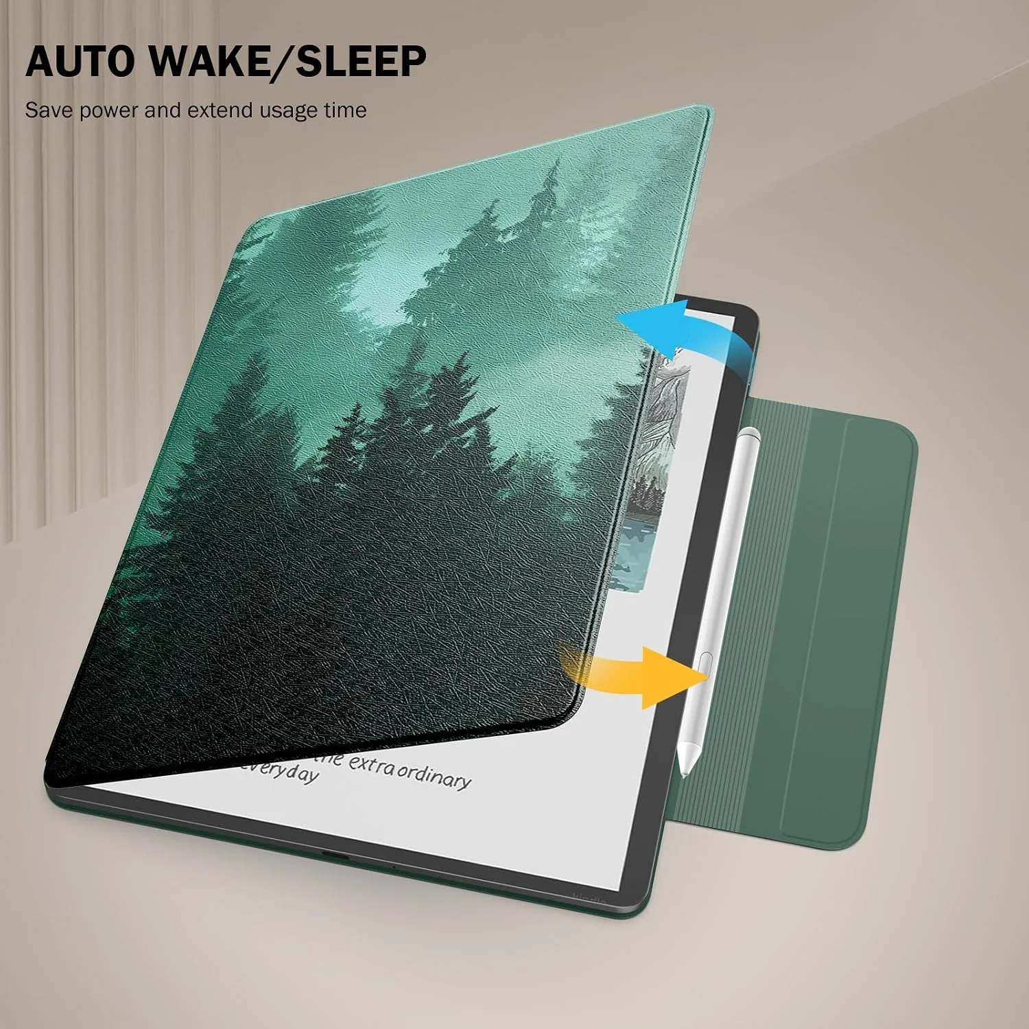 MoKo Magnetic Case for 11" Kindle Scribe 3rd & Colorsoft 1st, Green Forest