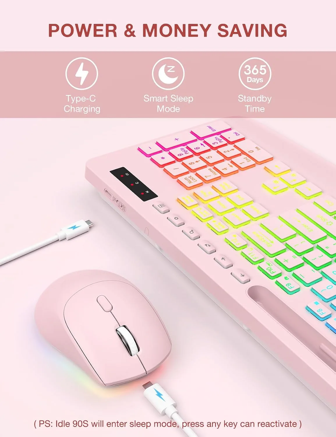 SABLUTE Wireless Keyboard and Mouse Combo, 9 Backlit Effects, RGB, 2.4GHz
