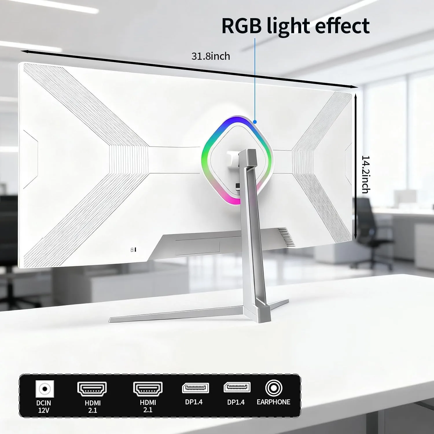 ZZA 34'' Gaming Monitor-165Hz/180Hz WQHD (3440x1440P) Ultrawide 34 White Curved Monitor,FreeSync for Tear-Free Gaming,120% sRGB, HDMI 2.1 & DP 1.4,PBP Mode,Wall Mountable