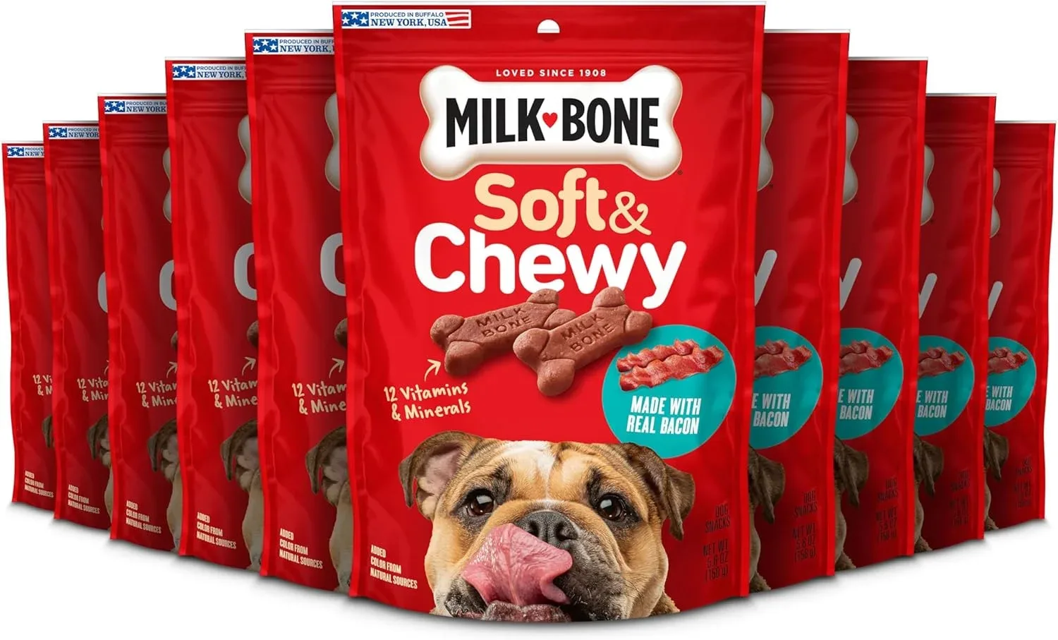 Milk-Bone Soft & Chewy Dog Treats, Made with Real Bacon, 10 Pouches