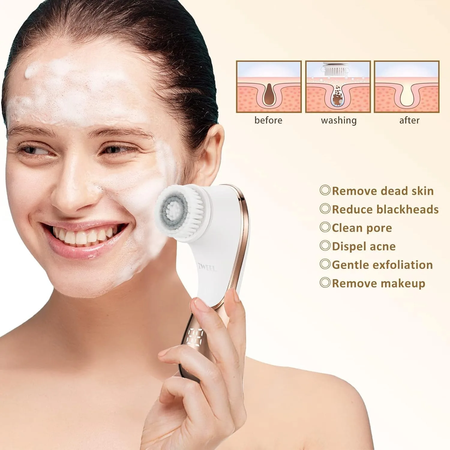 Facial Cleansing Brush Electric Face Scrubber with 4 Brush Heads