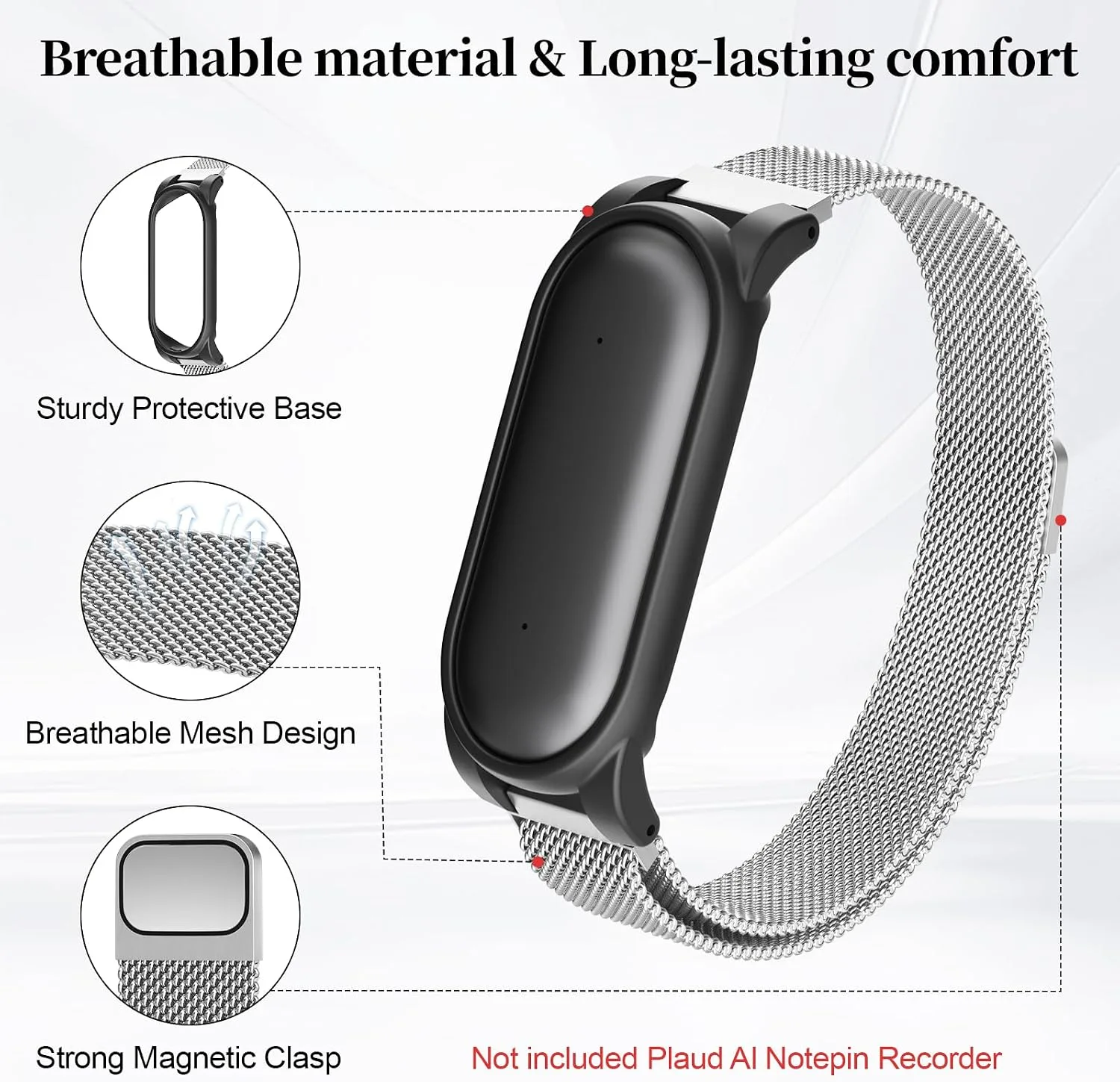Compatible with Plaud NotePin & Note Pin S AI Voice Recorder Strap+PC Frame