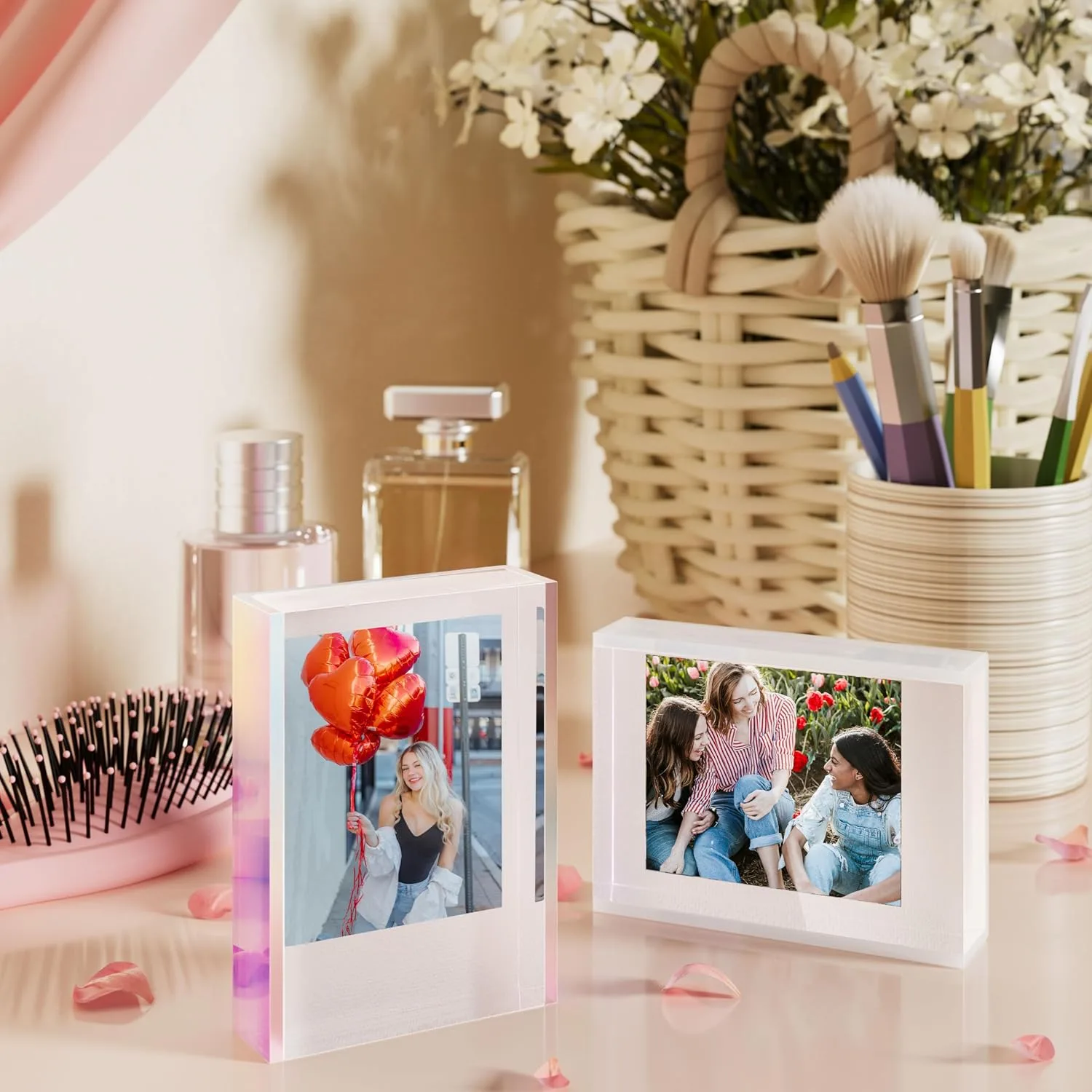 Instax Mini Picture Frames for Polaroid & Fujifilm Instax Mini Camera/ Printer Film, 2x3 Cute Polaroid Photo Frame, Tabletop Small Picture Display Holder for Instant Photo, Iridescent Acrylic, 3 Pack