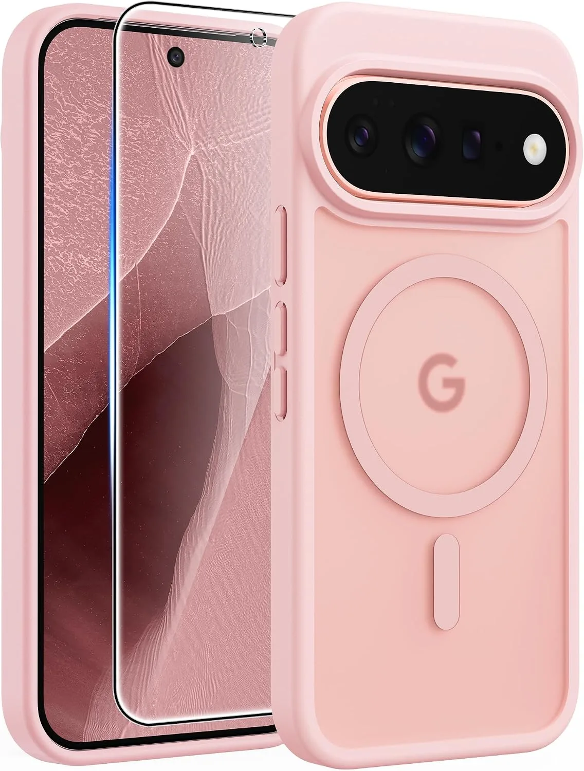 Carcasa Fntcase para Google Pixel 11 Pro XL Rosa Claro con Protector de Pantalla