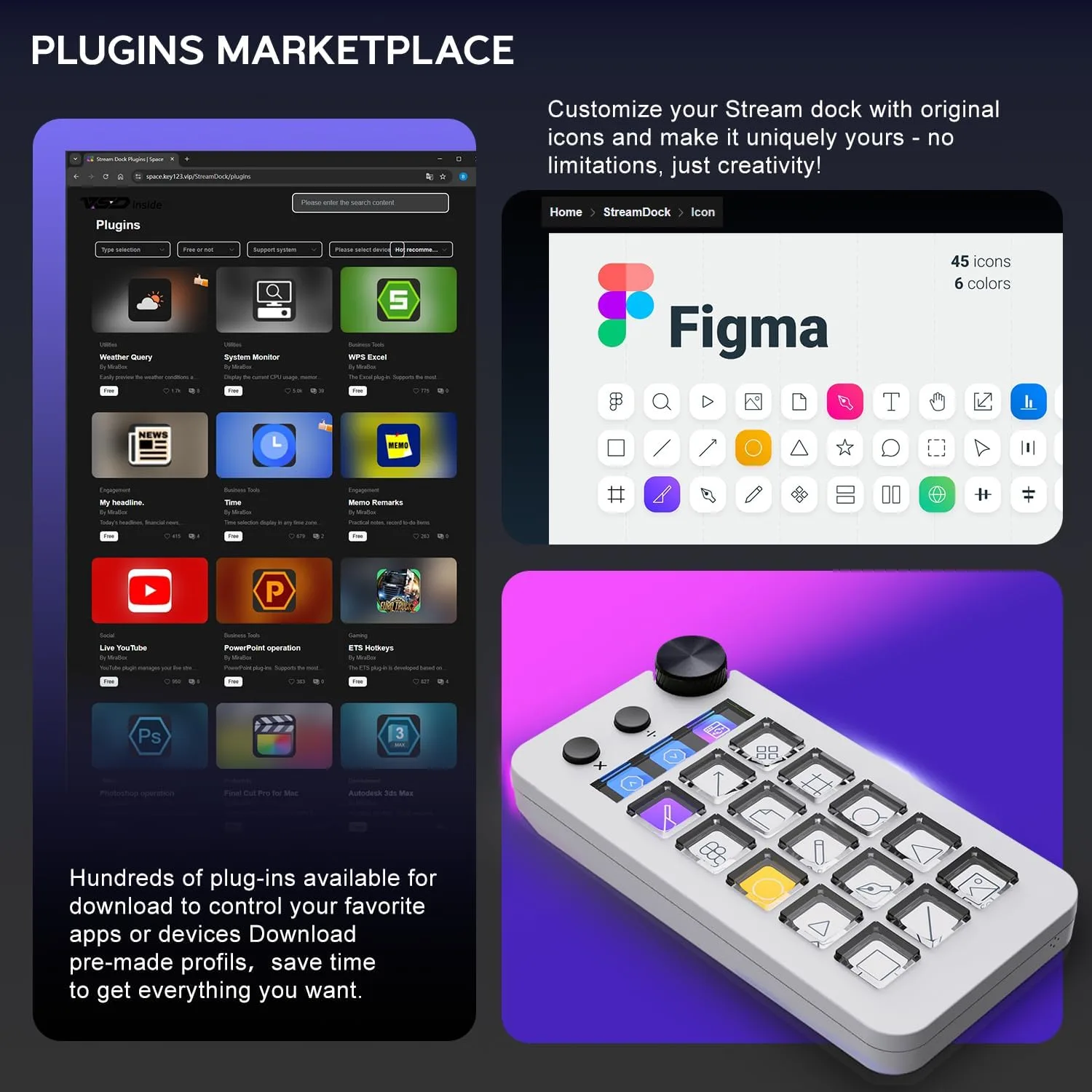 TreasLin VSDinside Macro Keyboard Stream Controller Deck with 18 Customizable Macro Keys support Numberic/Calculator/Stream Controller Mode to Trigger Actions in OBS Twitch YouTube for Content Creators Streamer Compatible with PC & Mac N1 White