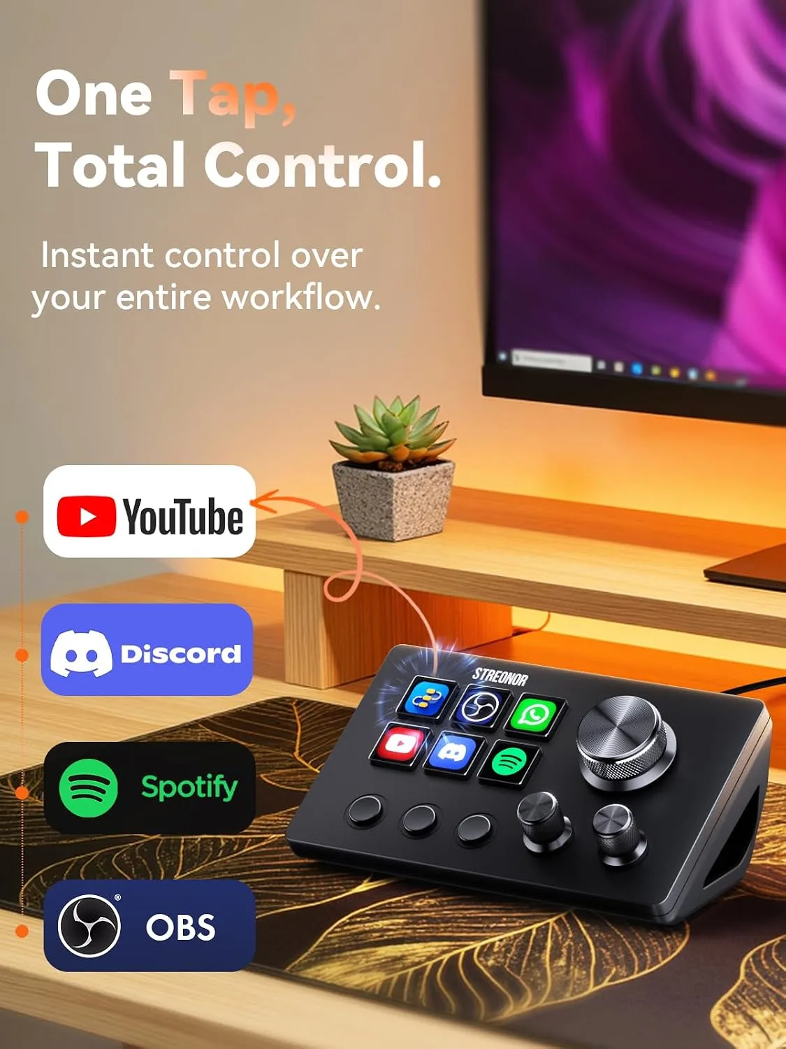 Streonor S6 Mini Stream Controller, 6-Key LCD Control Deck, Black