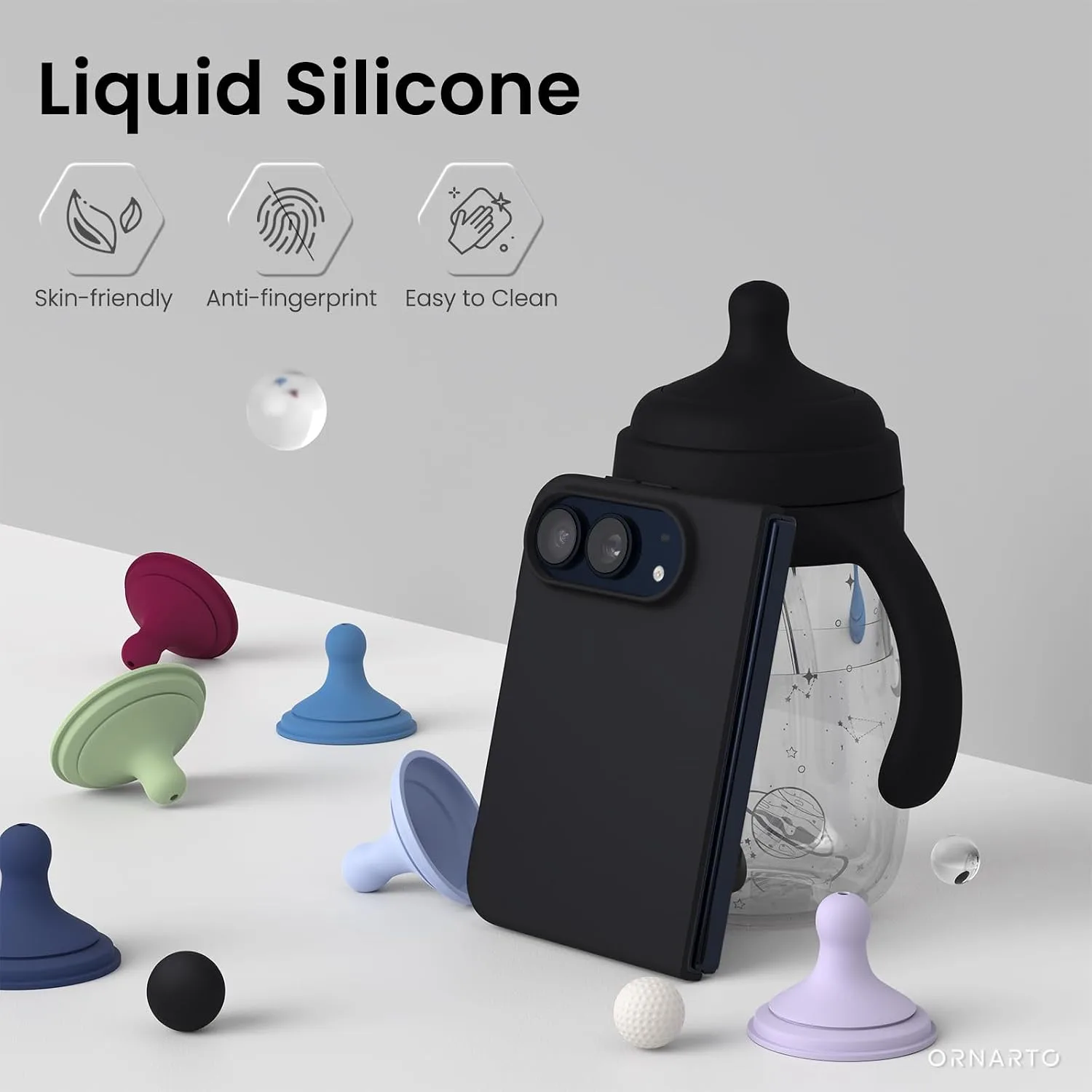 ORNARTO for iPhone Duo Case,Magnetic Slim Liquid Silicone,Black