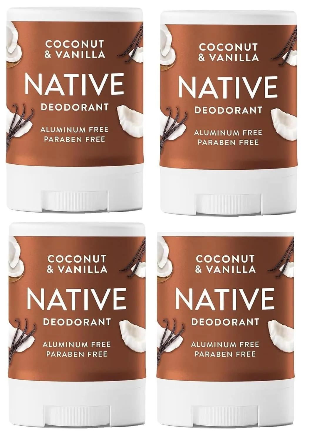 Native Deodorant, Aluminum Free, Coconut & Vanilla, for Women and Men, Travel Size 0.5oz (Pack of 4)