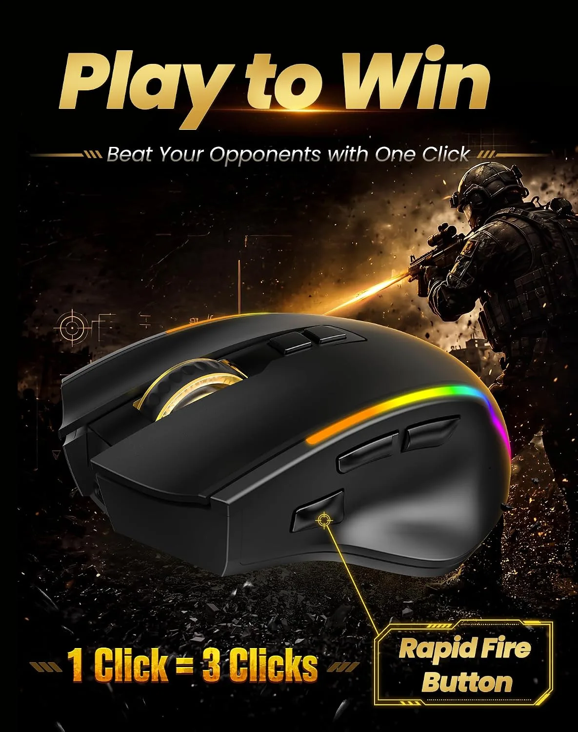 TECKNET Wireless Gaming Mouse,2.4GHz/USB-C, 1000Hz,7 Custom Buttons 13 RGB
