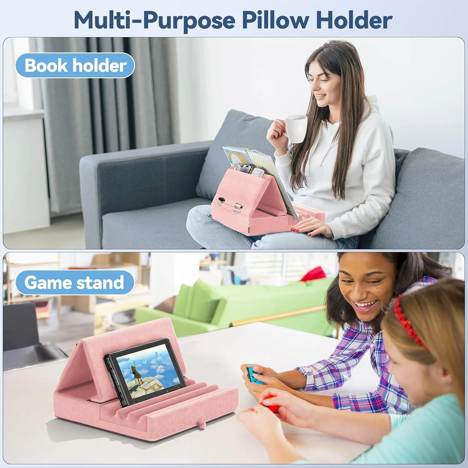 KDD Tablet Pillow Holder, Foldable iPad Stand for Lap, Bed and Desk -Tablet Soft Pad Dock with Pocket & Stylus Mount Compatible with iPad Pro 12.9, 10.5, 9.7 Air Mini 6 5 4 3, Galaxy Tab, E-Reader