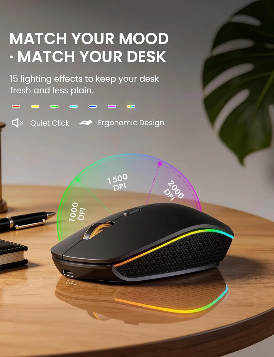 Wireless Keyboard and Mouse Combo with RGB Backlit, Rechargeable
